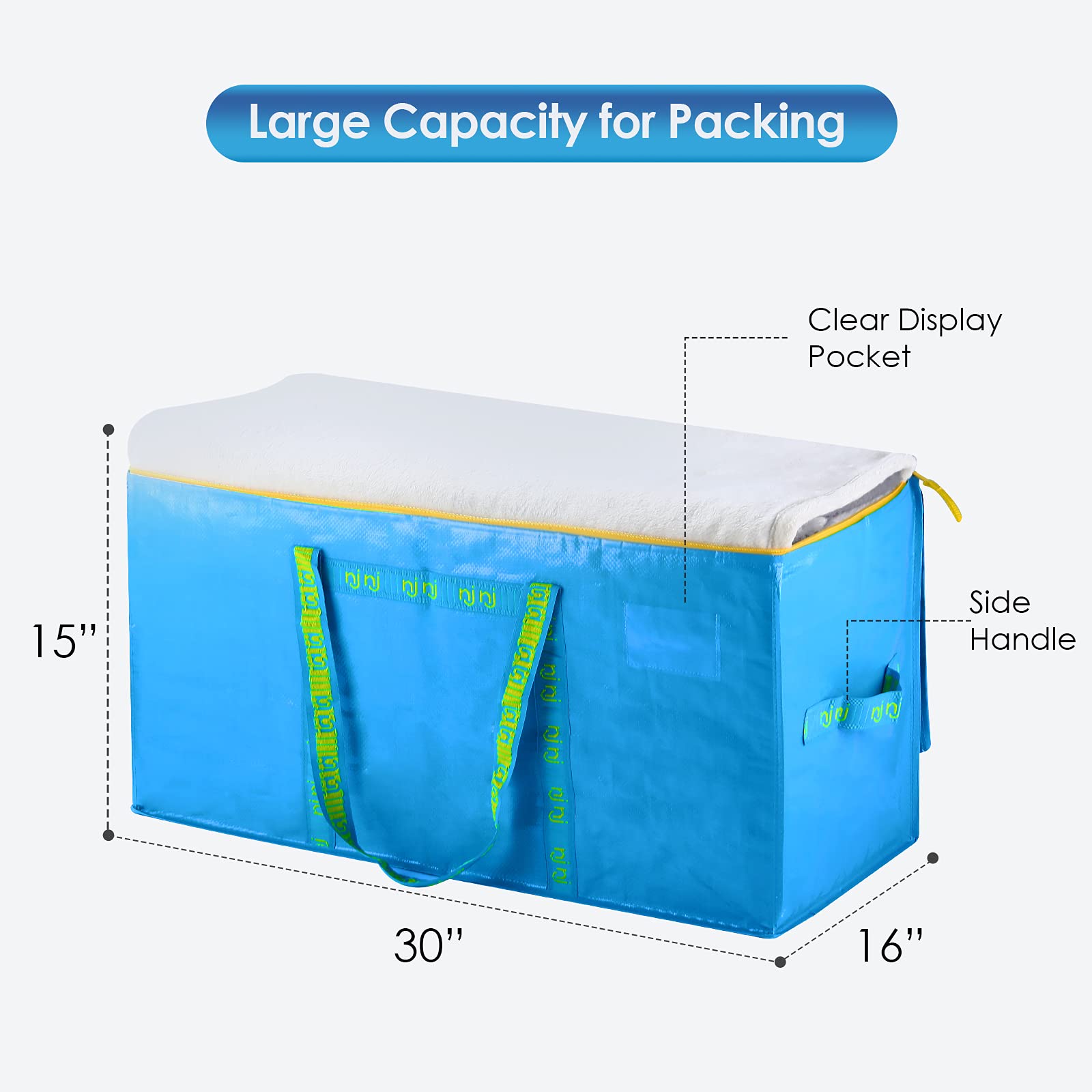 8-Pack Extra Large Heavy Duty Moving Bags with Handles - Waterproof Storage Totes for Packing & Organizing - Reinforced Puncture Resistant Material & Strong Zipper Pulls - Alternative to Moving Boxes - Perfect for Home Storage, Moving Houses & Travel Luggage Organization
