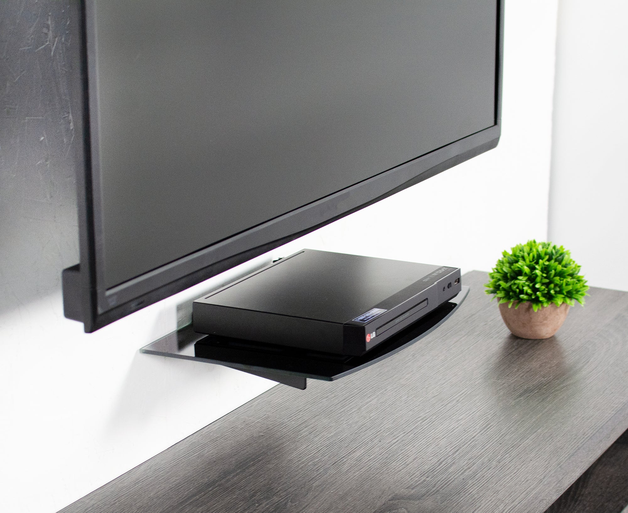 Universal TV Wall Mount Bracket for 23-55 Inch Flat Screen TVs with Tempered Glass Shelf - Perfect for Living Room, Bedroom & Home Theater Installation