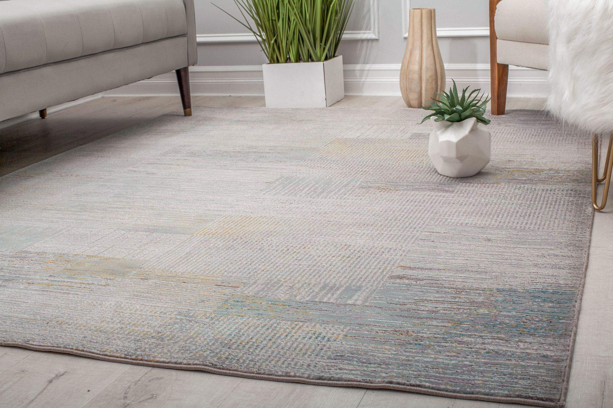 CosmoLiving by Cosmopolitan Melyna MA15A Revere Pewter Contemporary Abstract Area Rug 8' x 10' - Modern Home Decor for Living Room, Bedroom & Office - Soft & Durable Indoor Rug for High Traffic Areas
