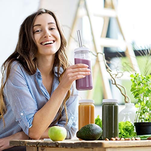 Aozita 8 Pack 16 oz Glass Juice Jars with Airtight Lids - Perfect for Cold Brew, Iced Tea, Smoothies & Meal Prep Storage