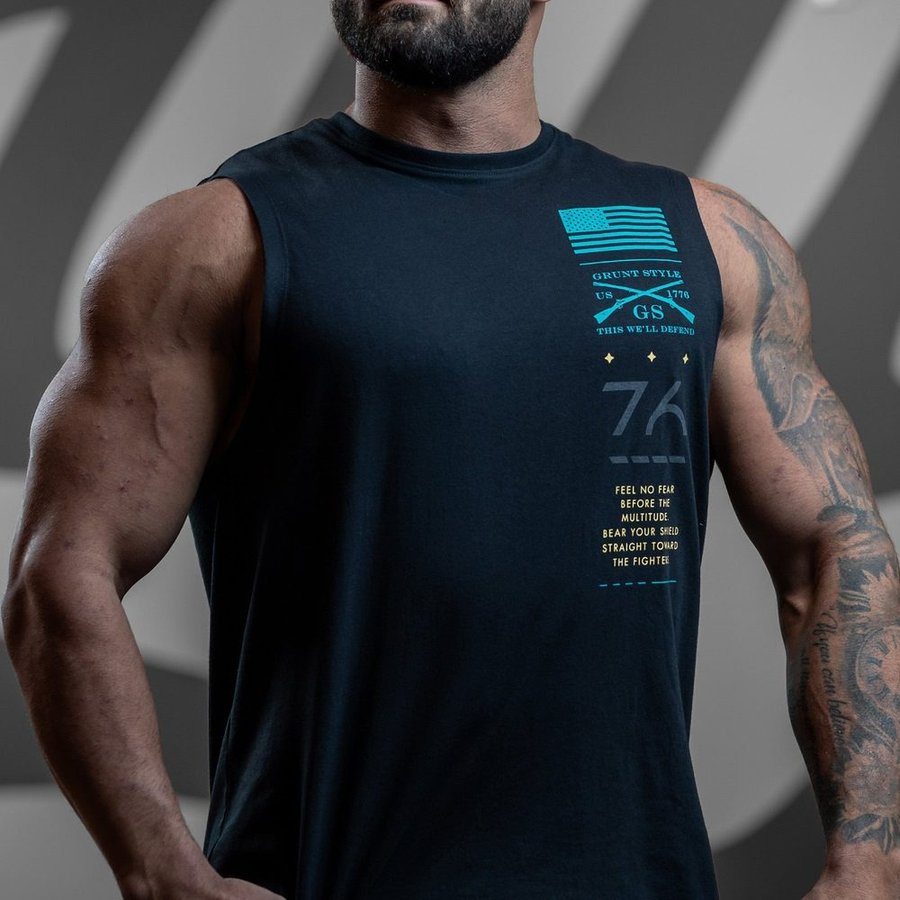 No Fear Muscle Tank Top for Men - Black Sleeveless Workout Shirt for Gym, Running & Fitness Training