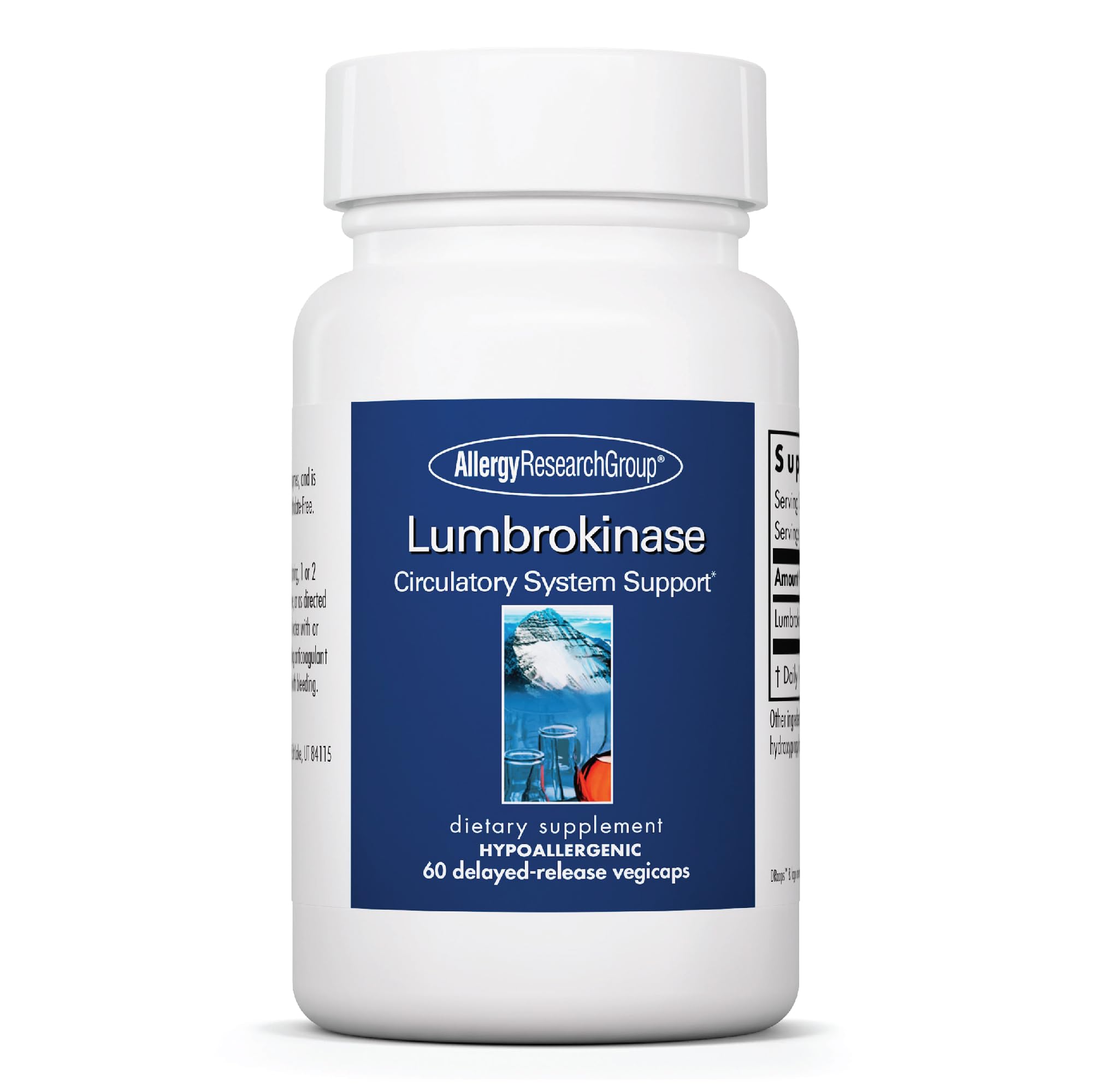Allergy Research Group Lumbrokinase Supplement for Circulatory Support - 60 Vegetarian Delayed Release Capsules | Promotes Healthy Blood Circulation Within Normal Range | Ideal for Cardiovascular Wellness & Natural Blood Flow Support