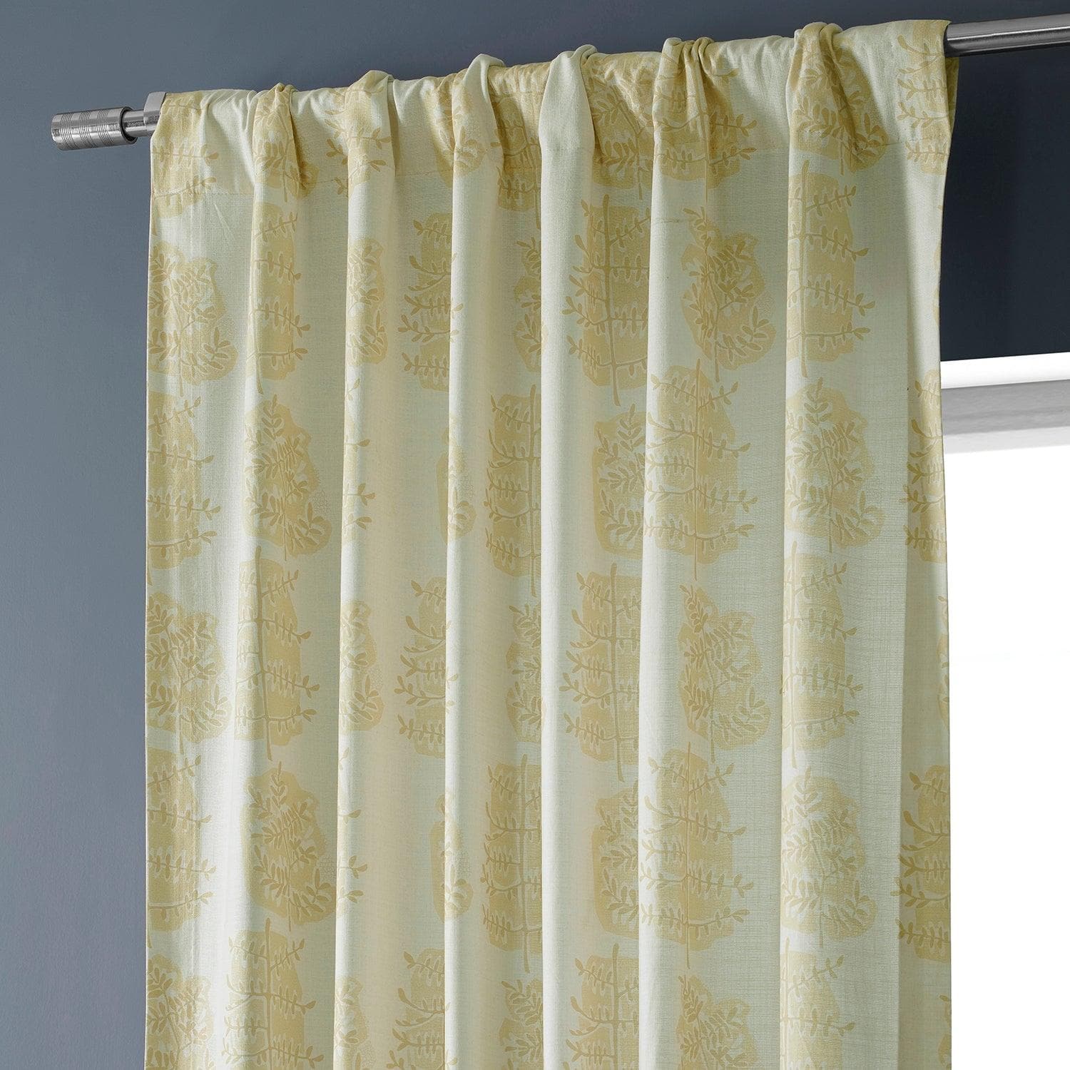 Lucky Leaf Mushroom Floral Printed Cotton Curtains for Living Room, Bedroom - Textured Window Drapes with Nature-Inspired Design