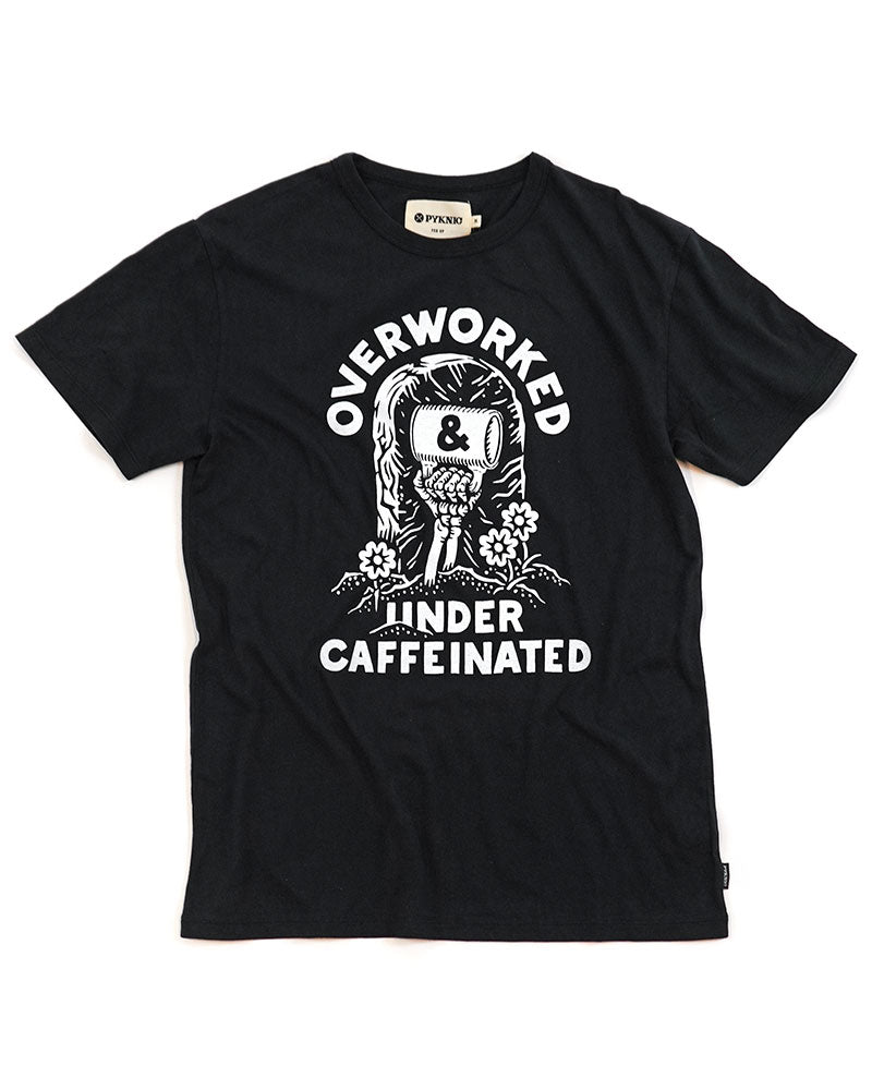 Overworked & Undercaffeinated Unisex T-Shirt - Funny Coffee Lover Gift for Men & Women - Perfect for Office, Work, or Casual Wear