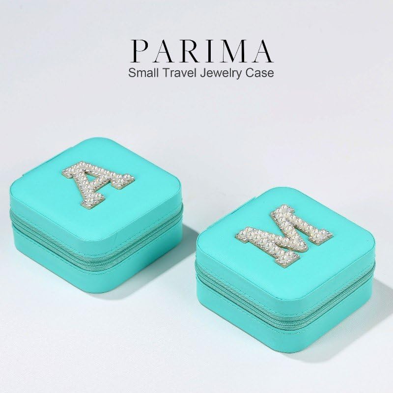 Personalized Pearl Initial Travel Jewelry Organizer for Women & Girls - Small Blue Jewelry Case with Letter A Monogram | Perfect for Vacation, Business Trips & Bridal Accessories Storage