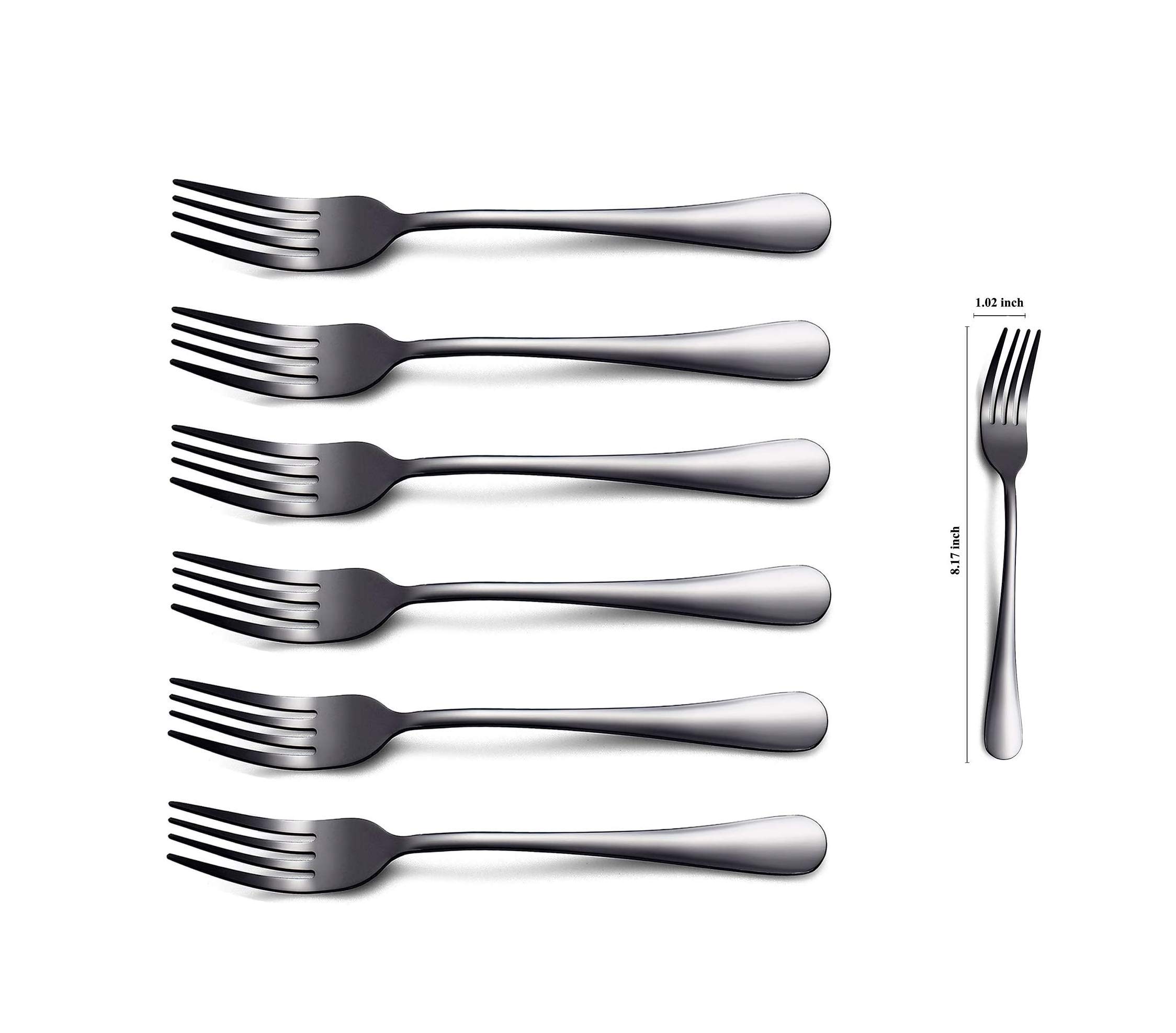 **Kyraton 6-Piece Black Dinner Fork Set - 8.17 Inch Stainless Steel Forks with Titanium Plating - Elegant Silverware for Restaurants, Parties & Home Dining**