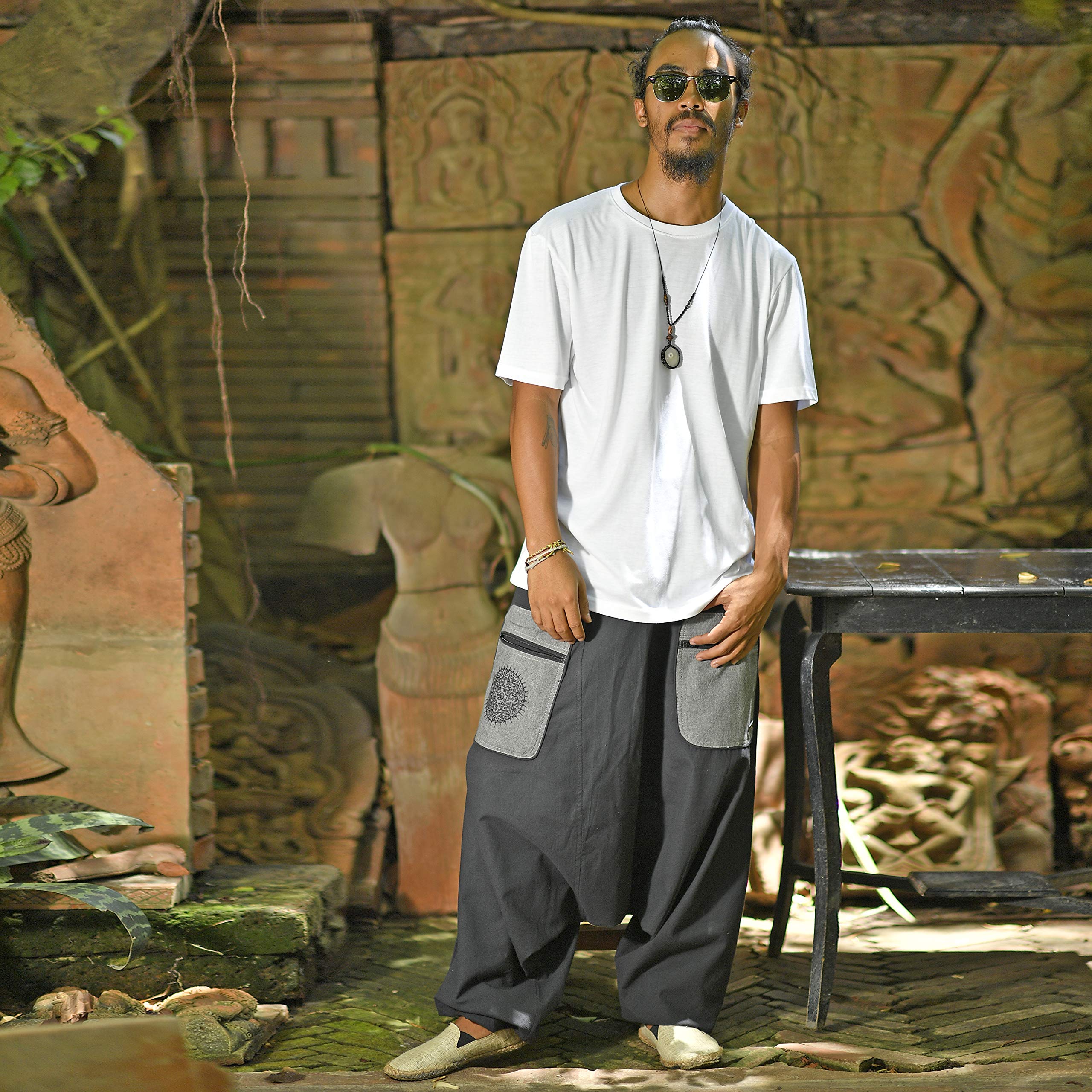 Virblatt Cotton Harem Pants for Men & Women - Drop Crotch Genie Aladdin Hippie Pants | Yoga, Meditation, Rave & Festival Wear