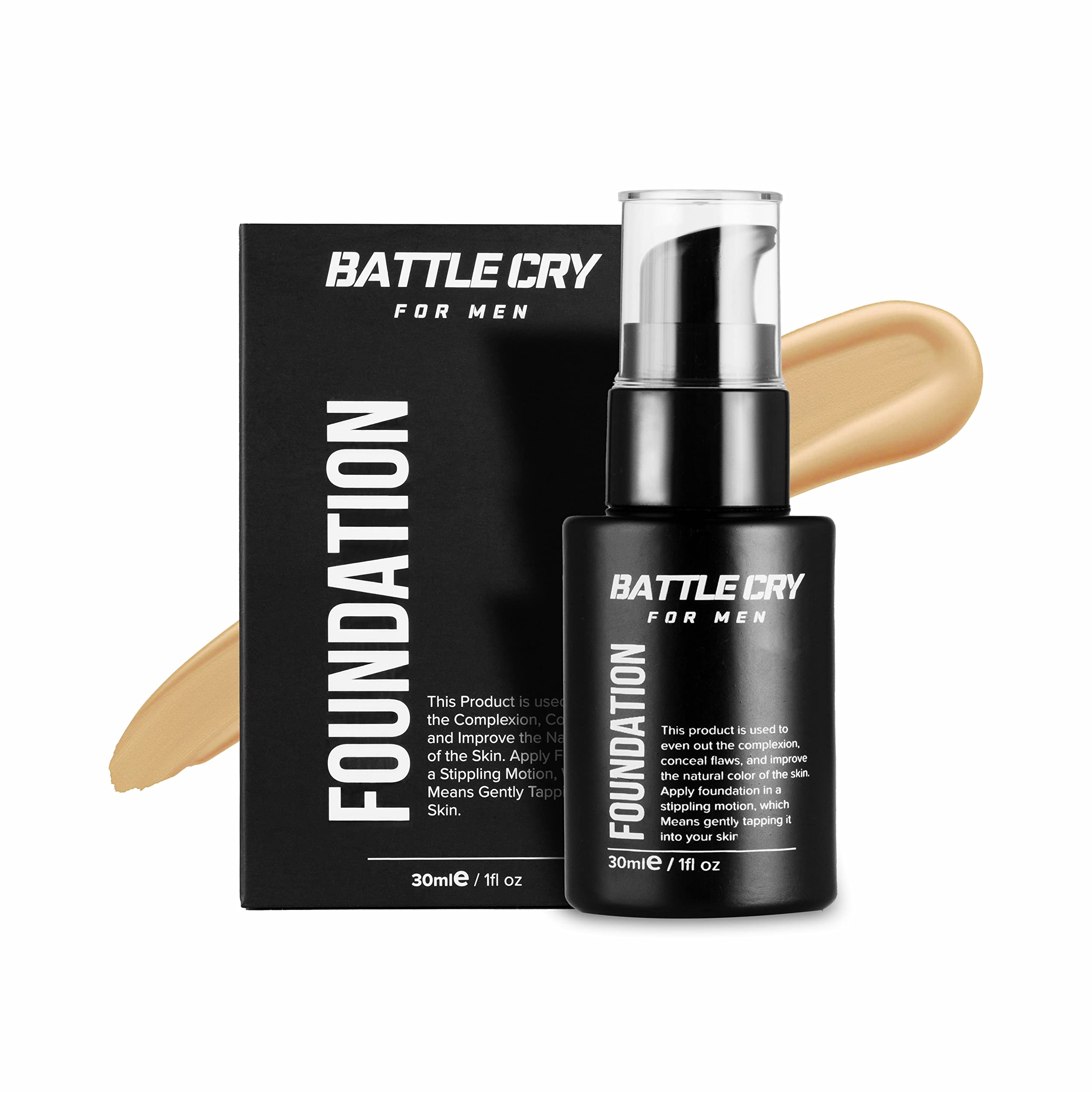 Battle Cry Men's Makeup Kit - Lightweight Liquid Foundation, Face Cleanser, Long-Lasting Primer, All-in-1 Party Makeup Set (Medium, 3-Pack) - Perfect for Cosplay, Halloween, and Special Events
