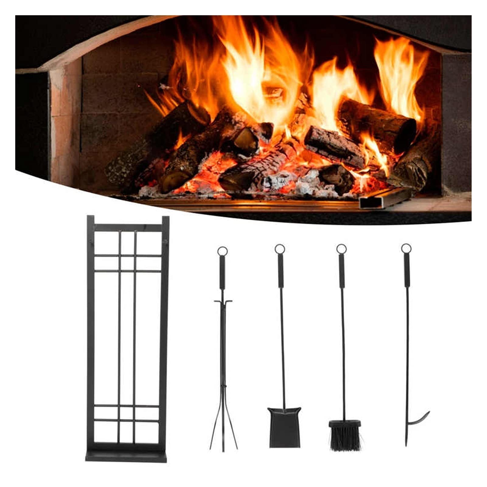 5-Piece Wrought Iron Fireplace Tool Set with Brush, Spade & Poker - Indoor/Outdoor Fireplace Accessories for Home & Patio Use