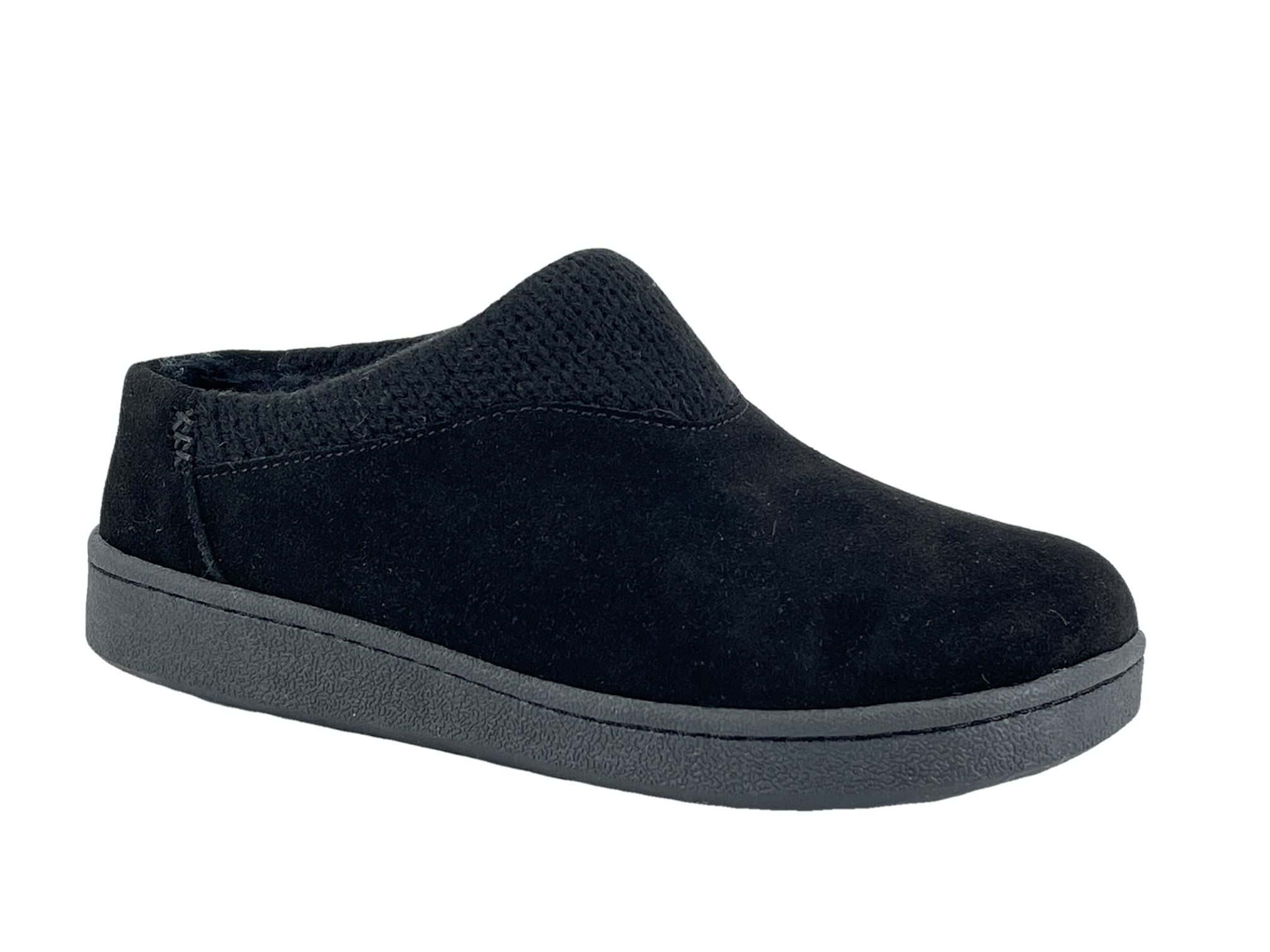 Clarks Women's Suede Slippers JMH2175 with Knit Collar - Soft Plush Faux Fur Lined Indoor/Outdoor House Shoes - Cozy Comfort for Home, Office & Travel