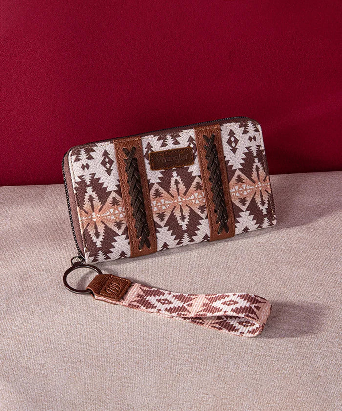 Wrangler Aztec Print Dual Sided Canvas Wallet for Men & Women - Stylish Bifold Wallet for Everyday Use, Travel, and Outdoor Adventures