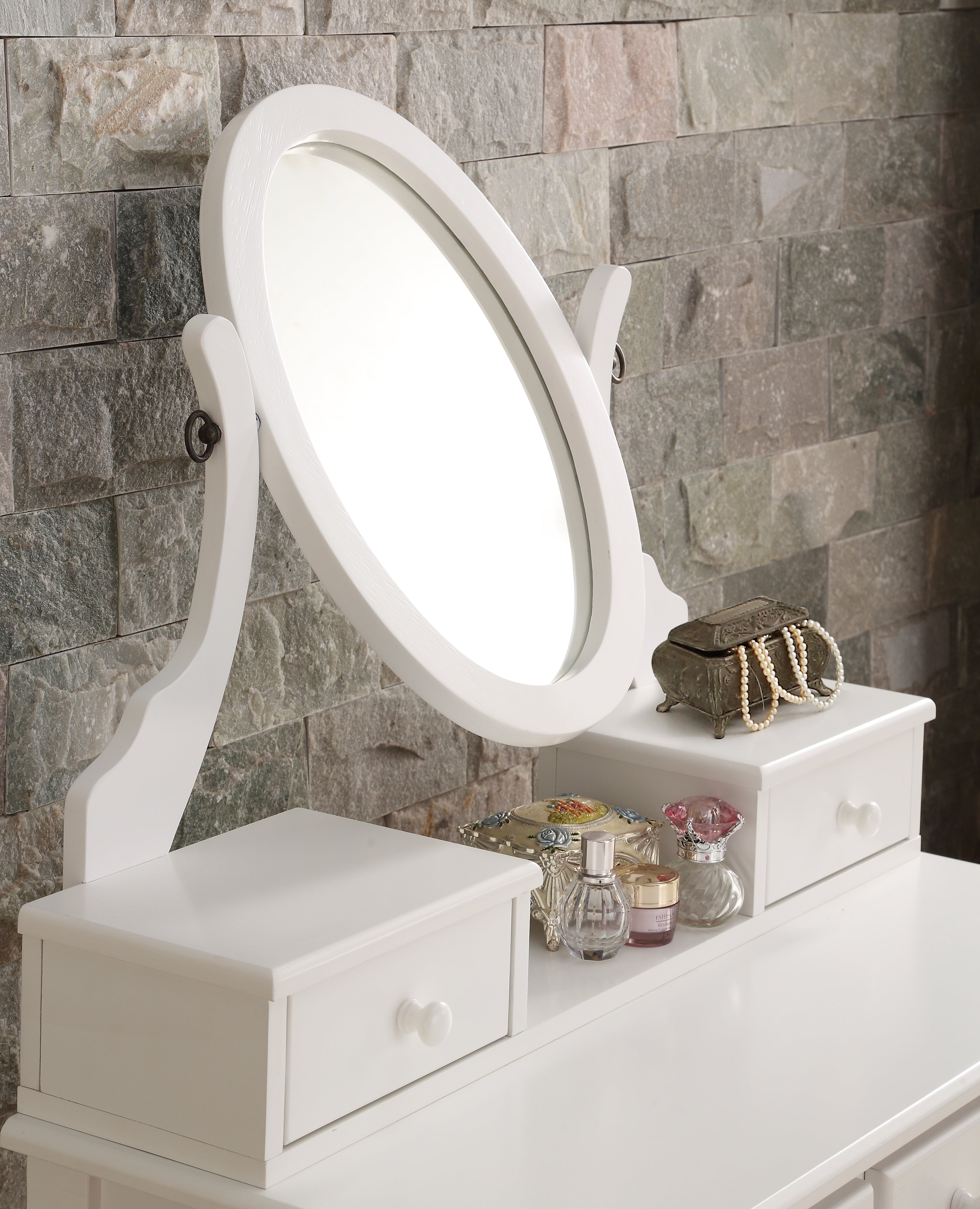 Ashley Wood Makeup Vanity Table with Stool Set - Roundhill Furniture - Elegant Dressing Table for Bedroom, Bathroom & Beauty Salon - Perfect for Makeup, Skincare & Hair Styling