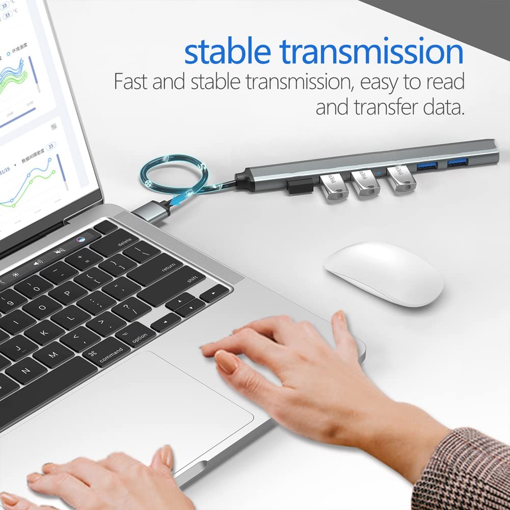 7-in-1 USB C Hub with USB 3.0 & 2.0 Ports - Multi-Port USB Splitter & Extender for Laptop, MacBook, iPad - Perfect for Office, Travel & Home Use