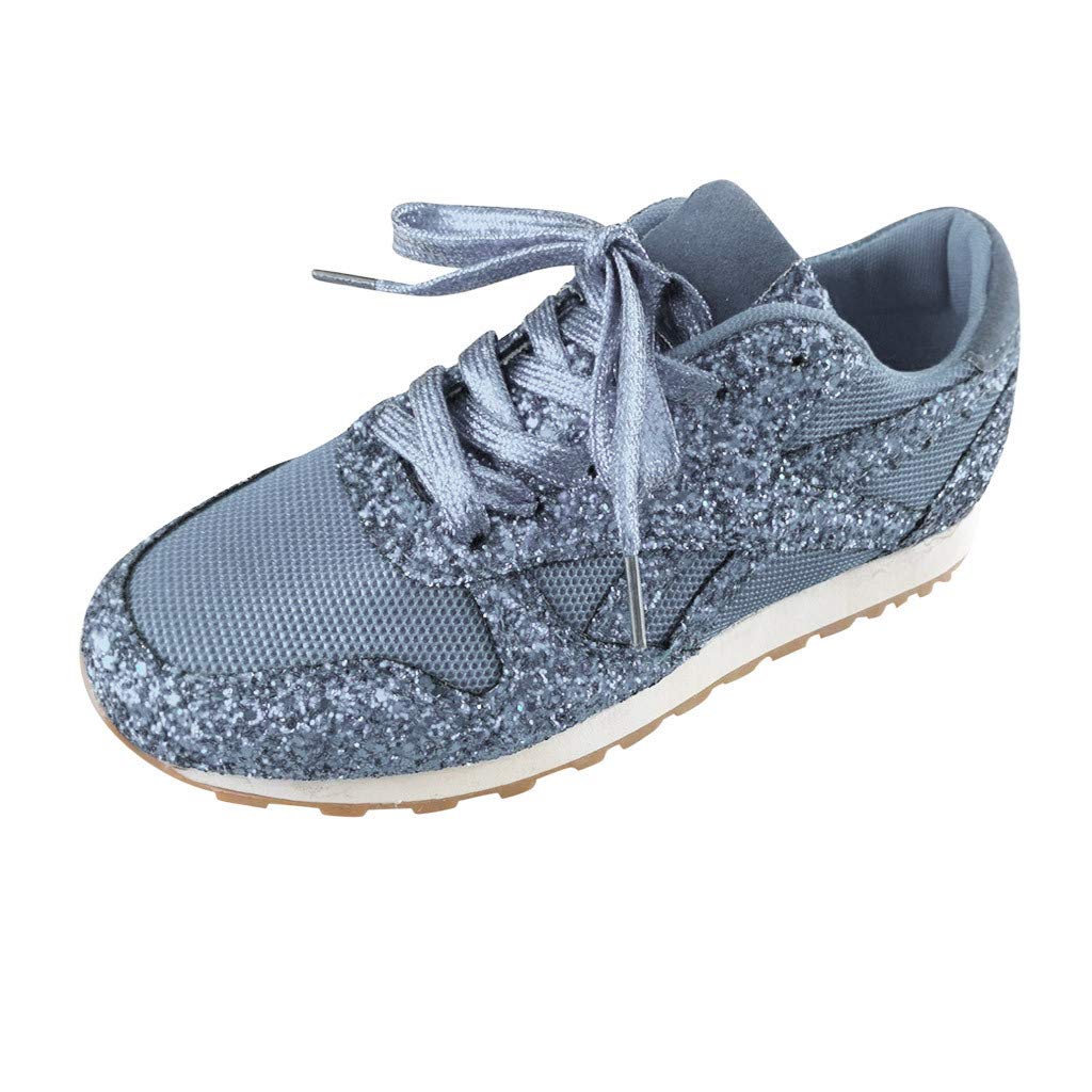 Sparkly Sequin Women's Casual Sneakers - Fashion Glitter Lace-Up Walking Shoes with Breathable Design | Lightweight & Comfortable Non-Slip Low Top Tennis Shoes for Women | Perfect for Daily Wear, Gym, Travel & Birthday Gifts (Silver, Size 7)