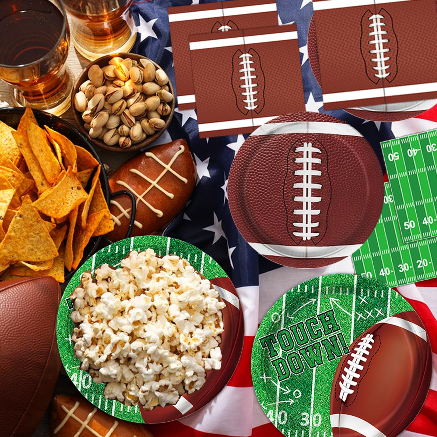 Football Party Supplies Kit - 24-Piece Decorations Set with Plates, Napkins, Cups & Tablecloth for Football Birthday, Tailgate & Game Day Parties - Perfect for Sports Themed Events & Home Decor