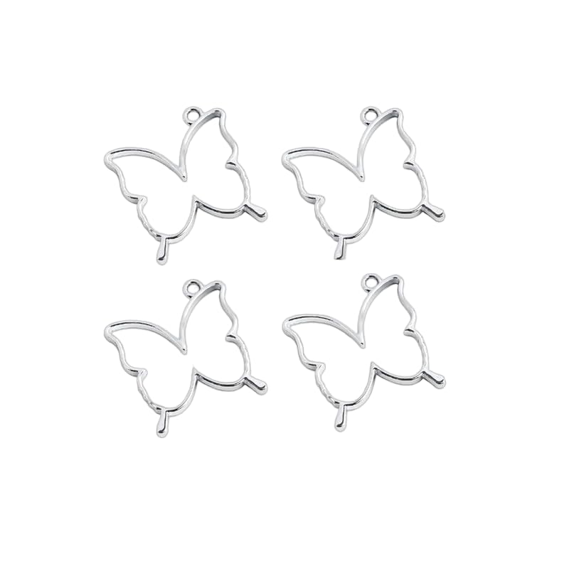 BanteyBanatey® 4-Piece Silver Butterfly Open Back Bezels - DIY Jewelry Making, Resin Craft Frames, Pendants, Keychains & Earrings - Perfect for Handmade Gifts, Scrapbooking, and Craft Projects