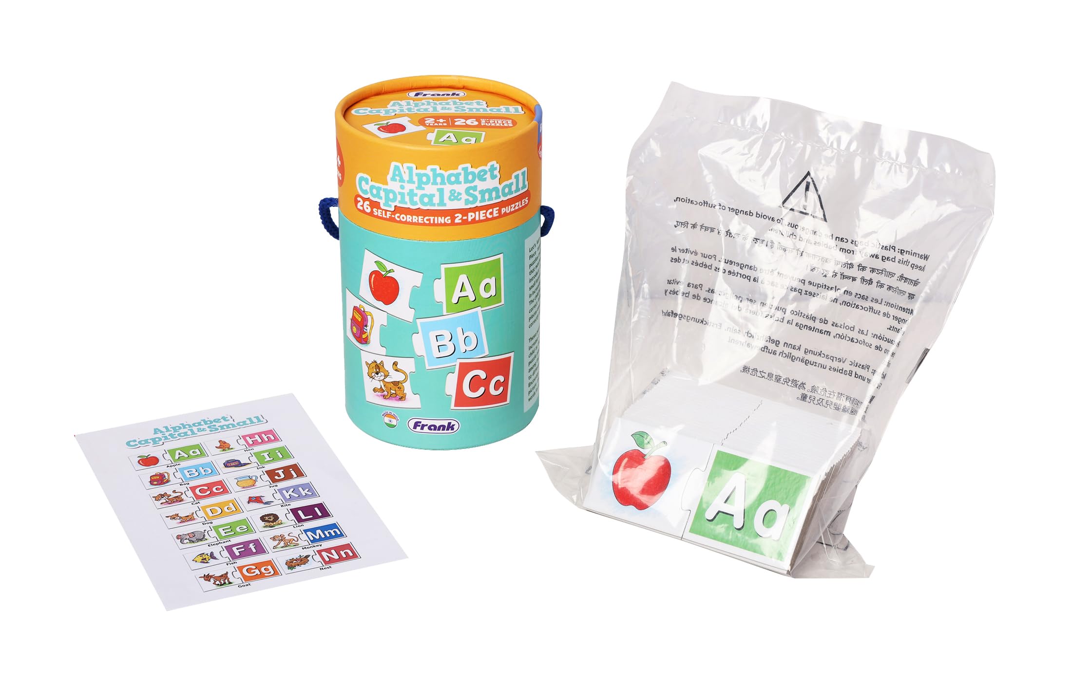 Frank Alphabet Capital & Small - Cylindrical Jigsaw Puzzle for Kids Ages 2+ | Fun & Challenging Educational Toys to Boost Focus & Memory | Perfect Gift for Toddlers Boys & Girls | Great for Preschool Learning, Birthday Parties & Family Game Nights