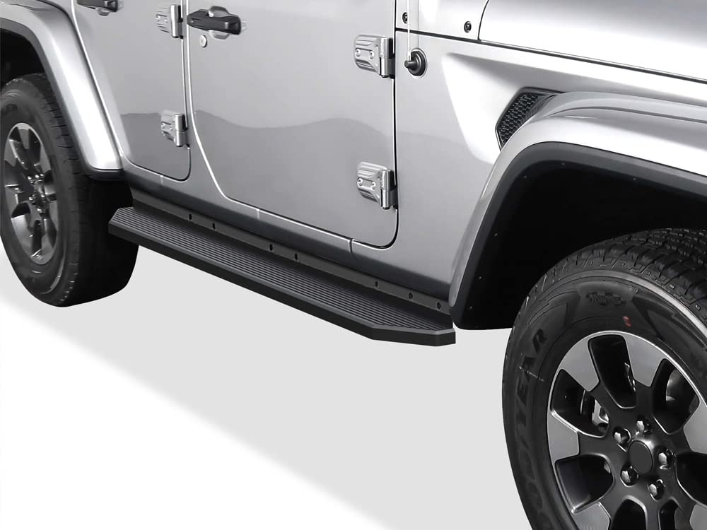 APS 6-Inch Black Aluminum Running Boards Nerf Bars Side Steps for Jeep Wrangler JL 2018-2025 4-Door (Including 4xe Models) - Off-Road Adventure & Daily Driving Upgrade (Requires Removal of Factory Sidesteps/Rock Rails)