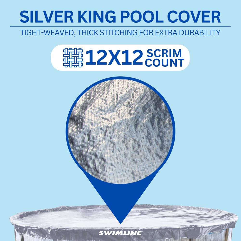SWIMLINE HYDROTOOLS Silver King Heavy Duty Above Ground Pool Cover - 37 FT Round, Silver/Black, Includes Winch & Cable, UV Protection for 33-37 FT Pools | Durable Winter Protection for Inground & Above Ground Swimming Pools