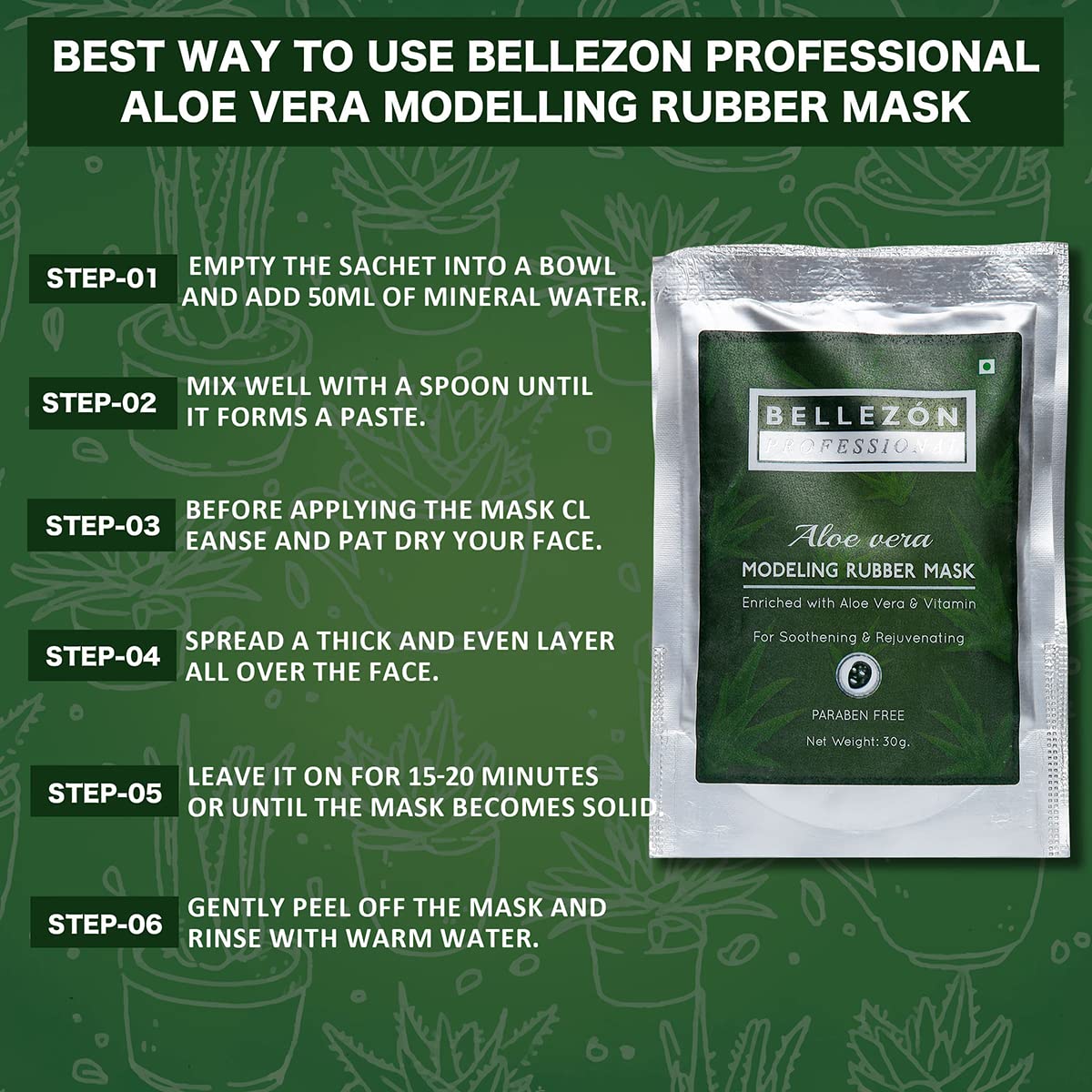 Bellezon Professional Skin Whitening Facial Kit with Aloe Vera Modeling Rubber Mask - Brightening, Glowing Skin Care Set | Paraben Free | For Spa, Home Facial & Relaxation