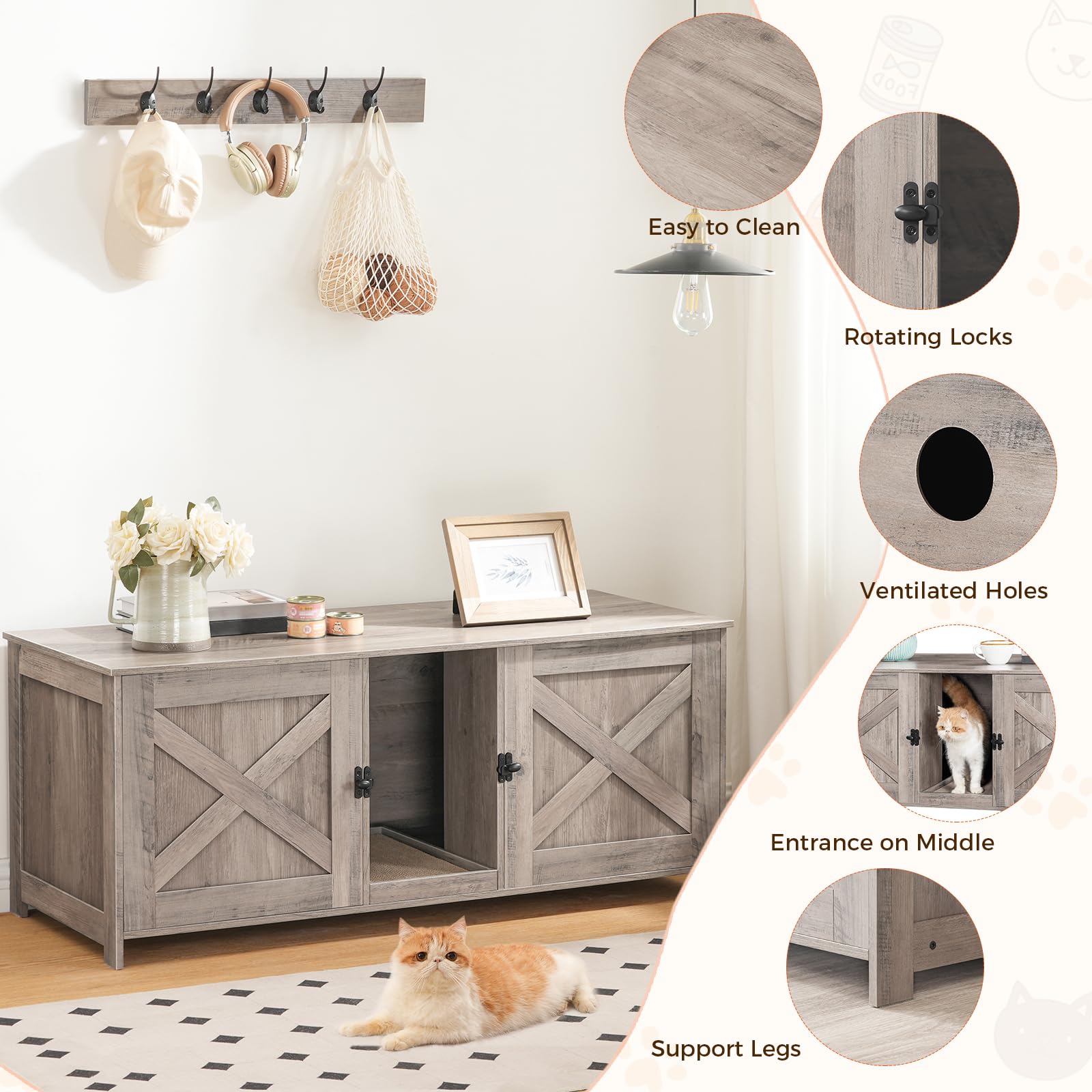 Premium Cat Litter Box Enclosure CWHG1201 - Odor Control Furniture for Indoor Cats | Perfect for Small Spaces & Home Decor