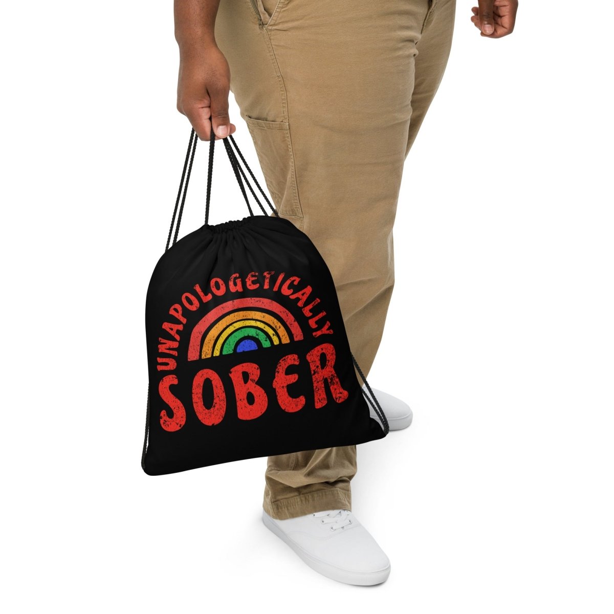 Unapologetically Sober Drawstring Bag - Motivational Recovery Gift for AA Meetings & Sober Living - Gym & Travel Essential