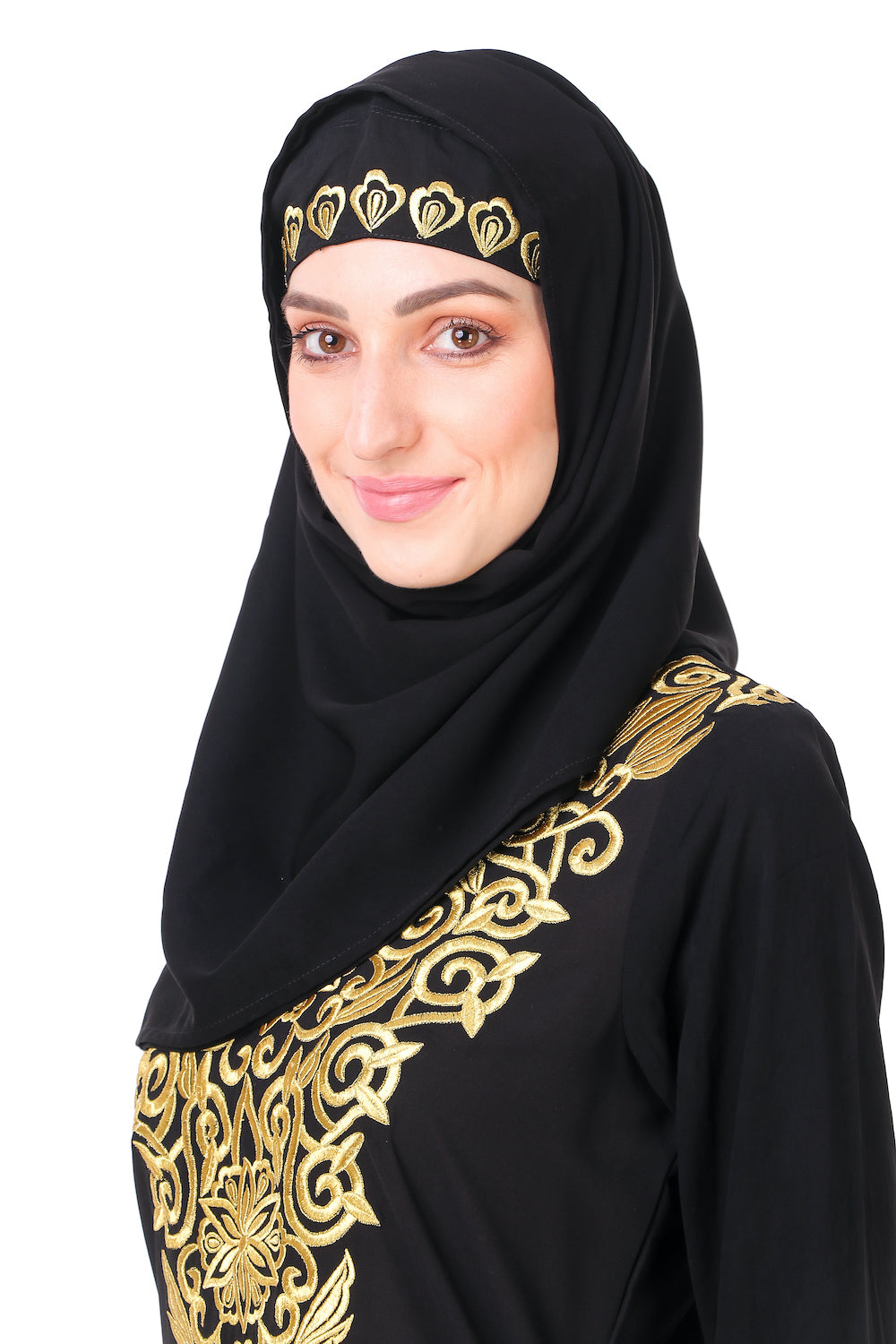 Gold Hand Embroidered Elegant Abaya Dress AY 806 - Perfect for Weddings, Parties & Special Occasions