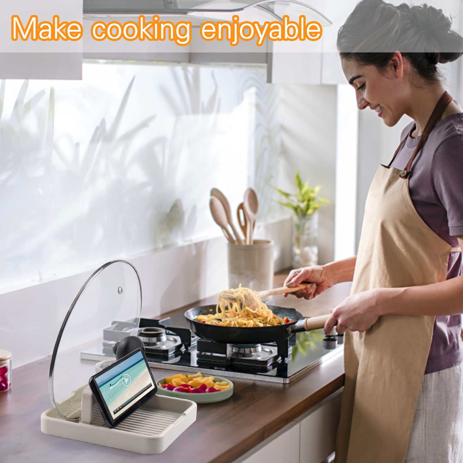 AIERSA Stove Top Spoon Rest with Lid Holder - 1 Pack Kitchen Utensil Organizer for Spatula, Ladle & Pot Lid - Countertop Cooking Accessories for Easy Cooking & Baking - Perfect for Stovetop, Countertop & Kitchen Organization