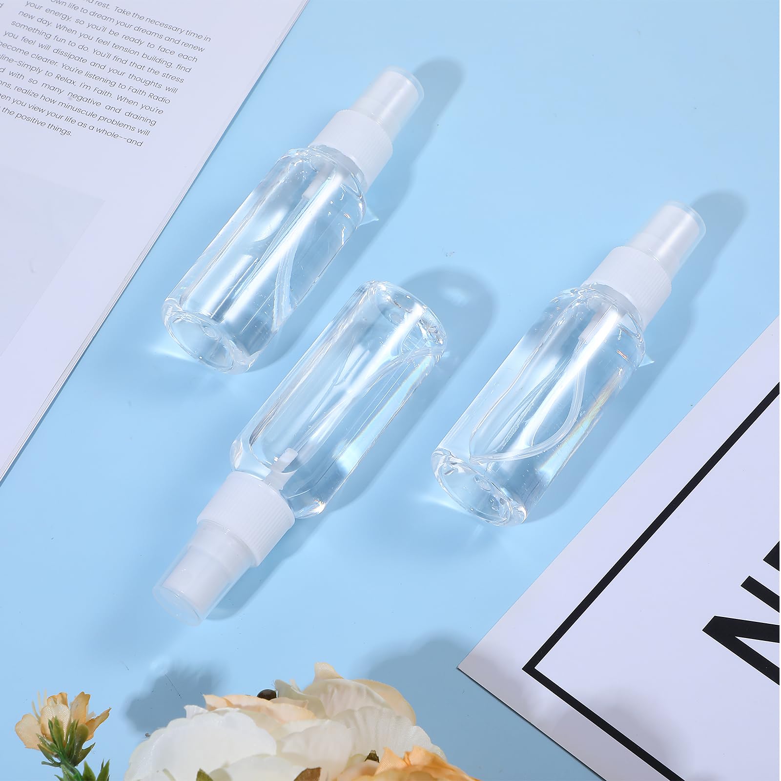 50 Pack 2 oz Clear Plastic Spray Bottles - Empty Refillable Travel Size Spritzer with Fine Mist Nozzle | Perfect for Toiletries, Hair Care, Cleaning Solutions & DIY Projects