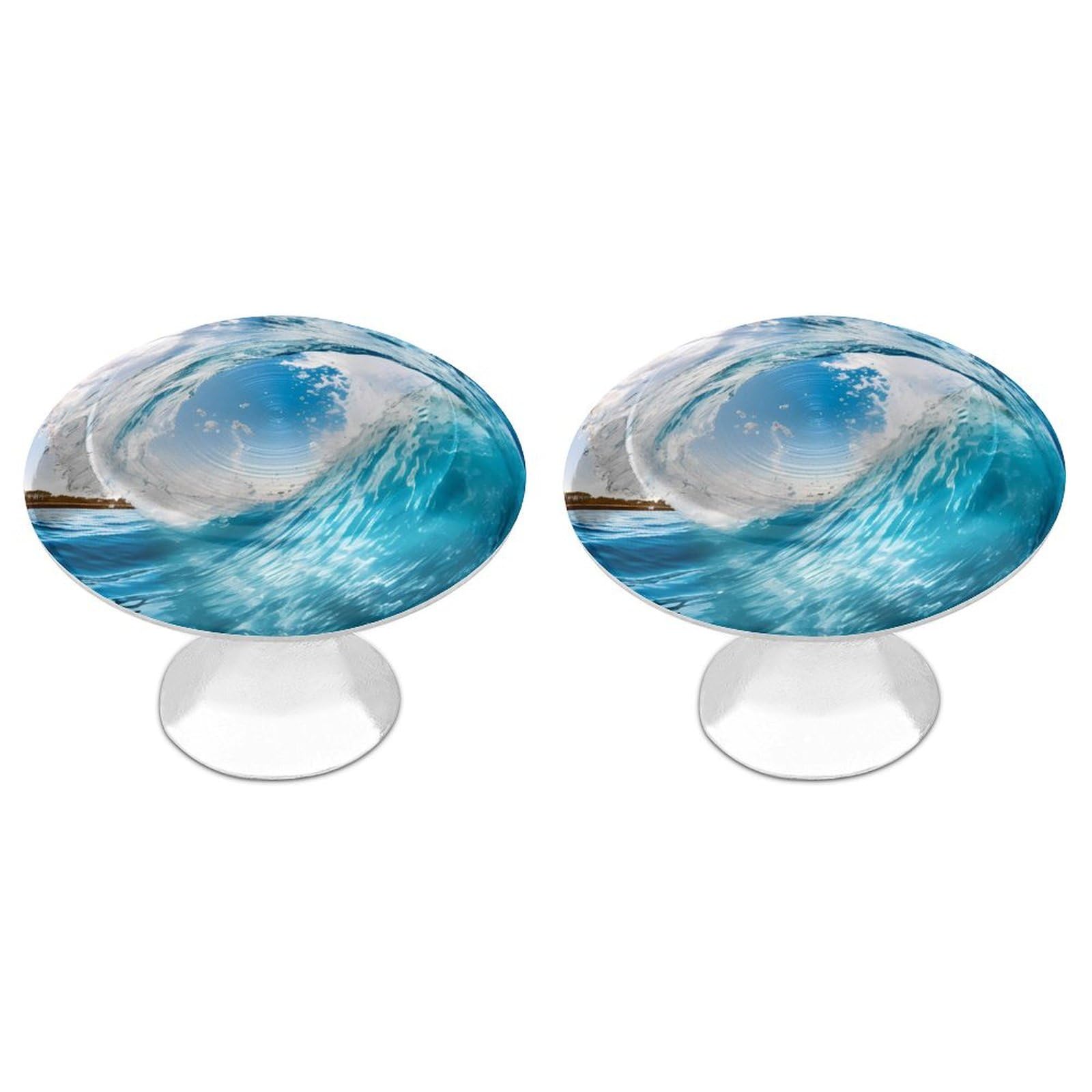 Blue Ocean Wave Surfing Cabinet Knobs - Round Drawer Pull Handles for Dresser, Cabinets & Furniture - Stylish Home & Office Decor - Perfect for Beach House, Coastal Theme & Nautical Bathroom Decor