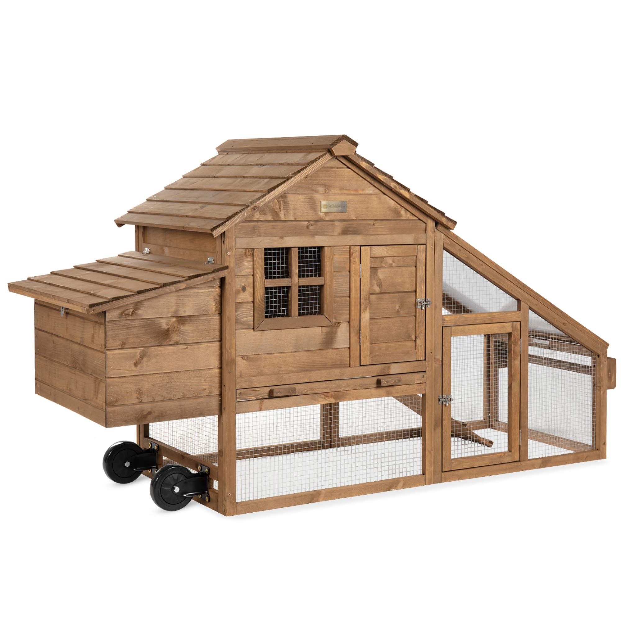 Best Choice Products 71in Mobile Fir Wood Chicken Coop Hen House Poultry Cage for 3-5 Hens - Outdoor Chicken Coop with Wheels, 2 Doors, Nest Box & Removable Tray - Durable UV Panel for Backyard Poultry Farming & Animal Care