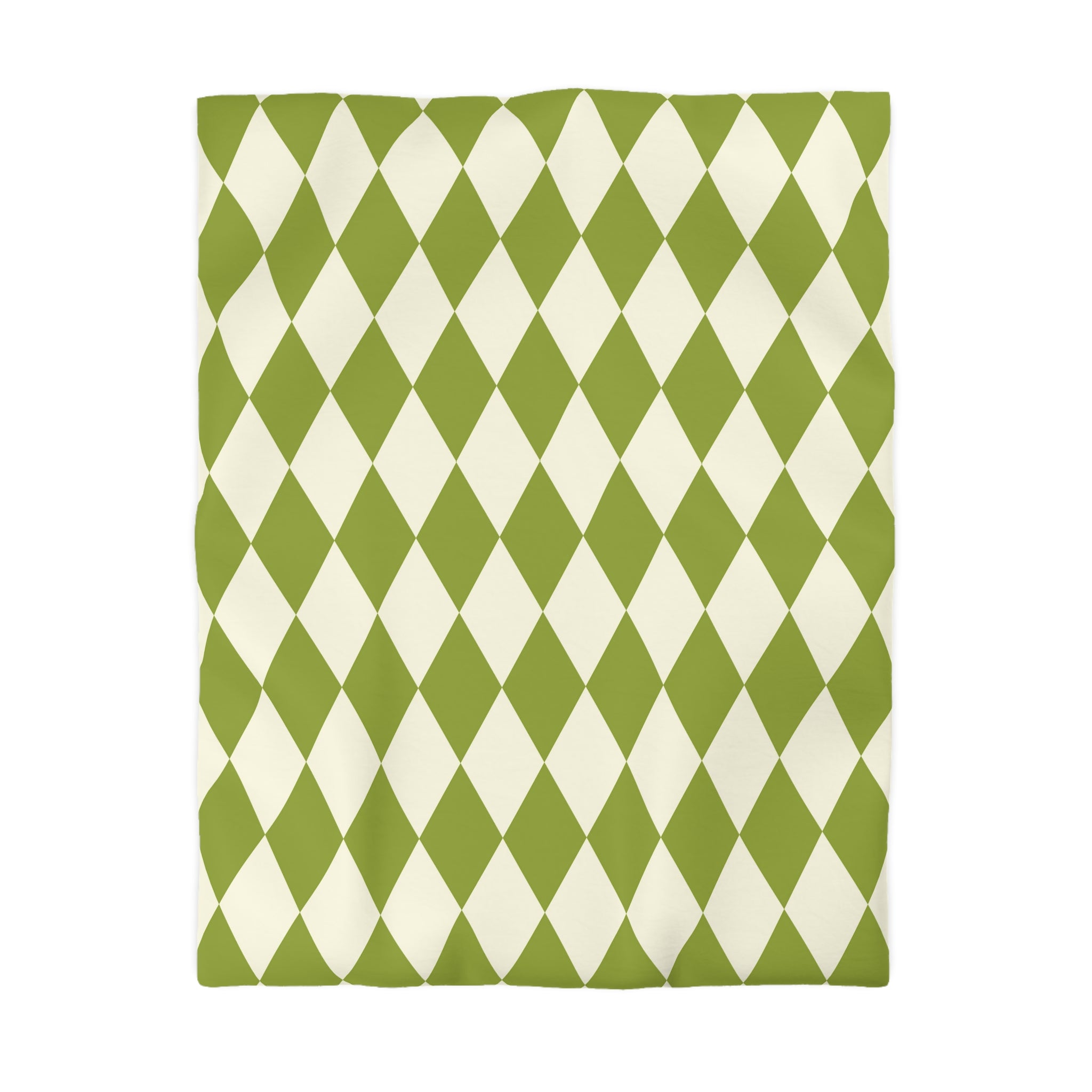 Harlequin Microfiber Duvet Cover Set - Green & Off White Diamond Pattern Bedding - Soft Queen/King Size Duvet Cover for Cozy Bedroom Decor