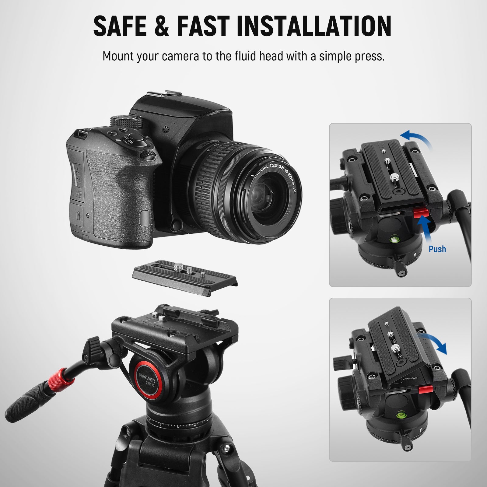 NEEWER GM002 Heavy Duty Video Tripod with Fluid Head - Professional Camera Stand for DSLR, Camcorder, Streaming & Photography - Perfect for YouTube, Vlogging, Live Broadcasts & Film Making