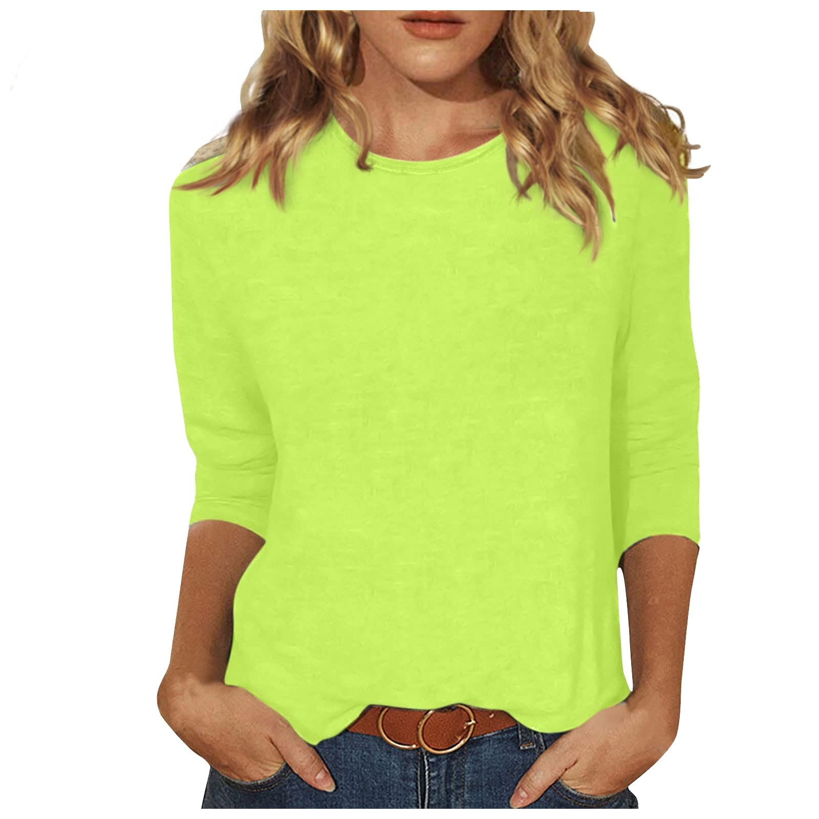 Women's Casual & Dressy Blouses - Solid Color Round Neck 3/4 Sleeve Loose Fit Tops for Spring 2024 | Office Wear, Date Night & Everyday Outfits