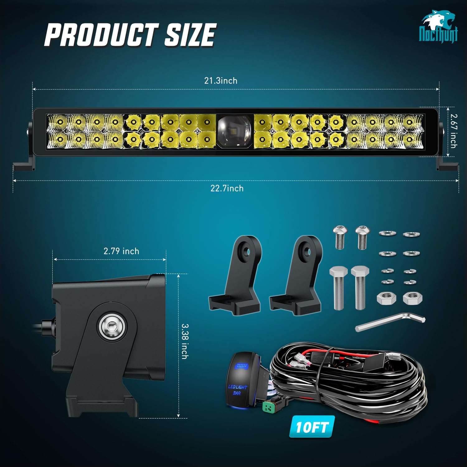 22 Inch 37LED Dual Row Spot Flood Combo LED Light Bar with Screwless Mounting & Night Vision - 16AWG Wiring & 5-Pin Switch - Perfect for Off-Road Trucks, ATVs, UTVs, Boats and Marine Applications