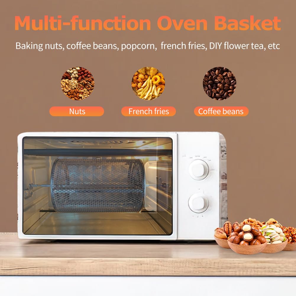 Stainless Steel Rotisserie Basket Grill - 4.72 x 9.06 Inch Oven & Air Fryer Accessory for Chestnuts, Peanuts, Beans, French Fries - Perfect for BBQ, Camping & Home Cooking
