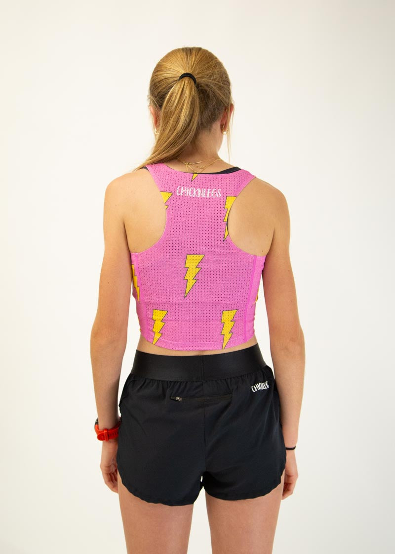 Pink Bolts PWR Crop Top - Women's Workout Tank Top for Yoga, Running & Gym - Breathable & Comfortable Fitness Apparel
