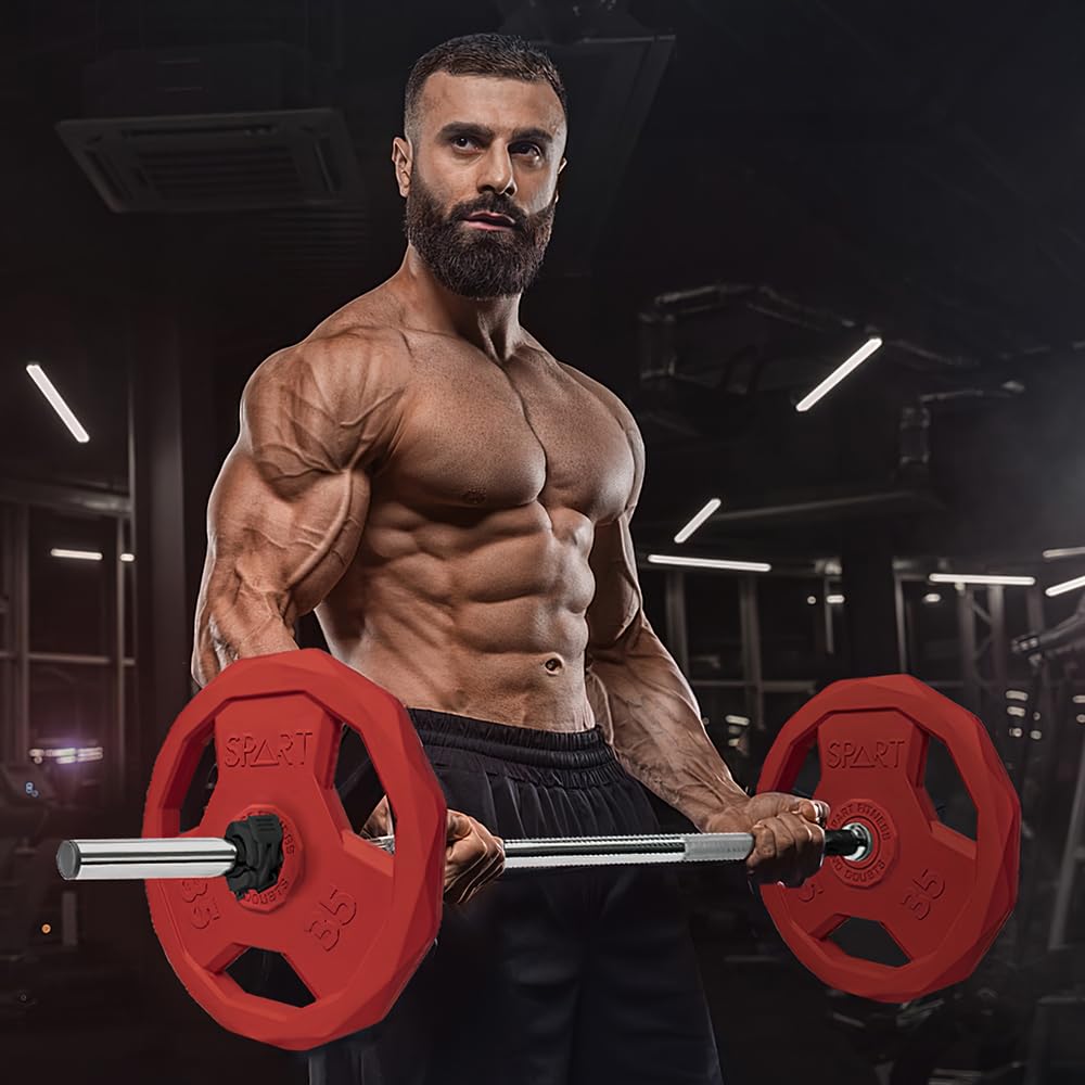 SPART Color Coded 1-Inch Rubber Coated Weight Plates - Solid Cast Iron Standard Grip Plates for Barbell Strength Training, Weightlifting & Crossfit - Fits 25mm/28mm Olympic Bars - Perfect for Home Gym, Commercial Fitness & Crossfit Boxes