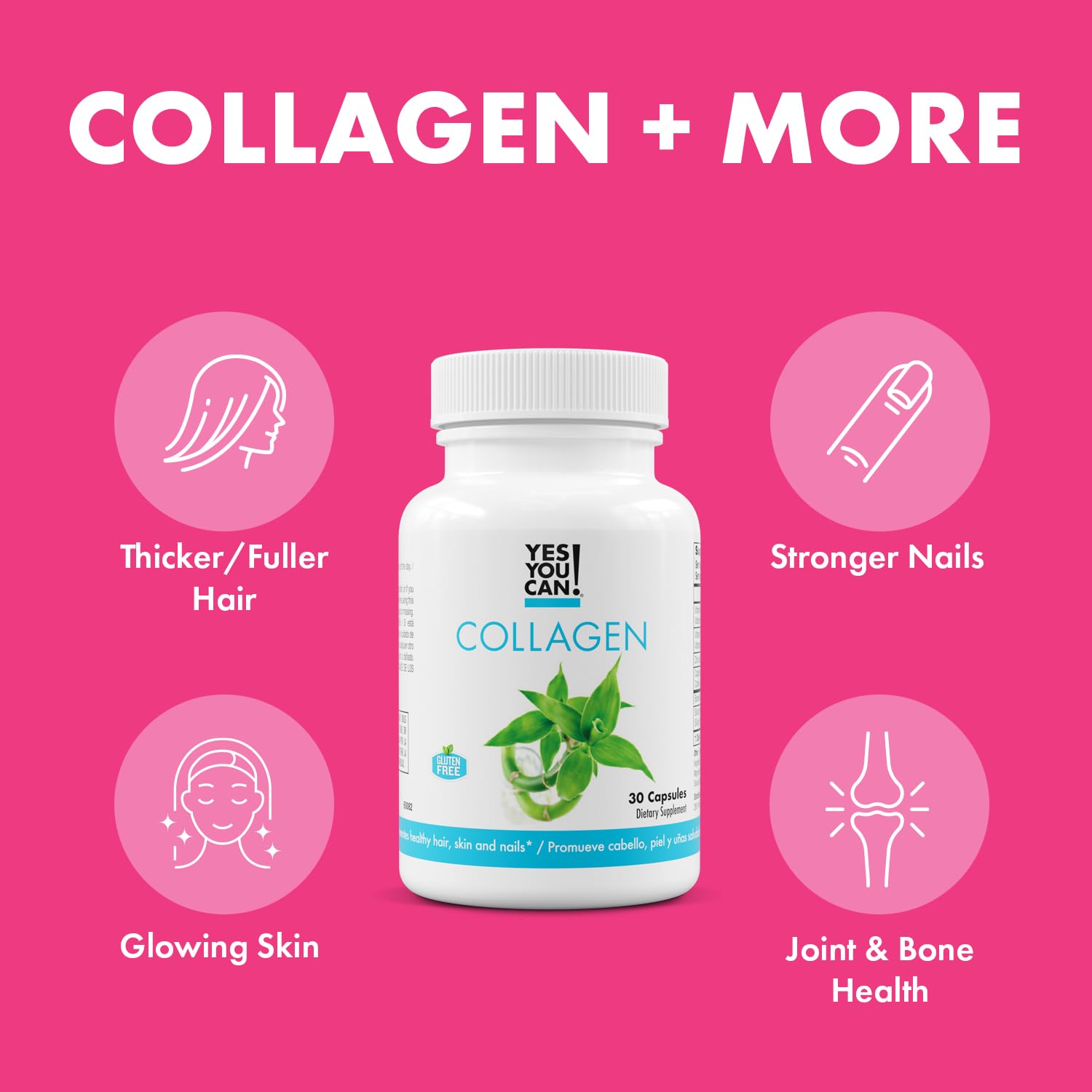 Yes You Can! Collagen Capsules for Women & Men - 290mg Bovine Collagen with Vitamins A, D3, Zinc & Copper - Supports Healthy Hair, Skin & Nails - Dietary Supplement (30 Capsules x 4 Pack) - Perfect for Daily Beauty & Wellness Routine
