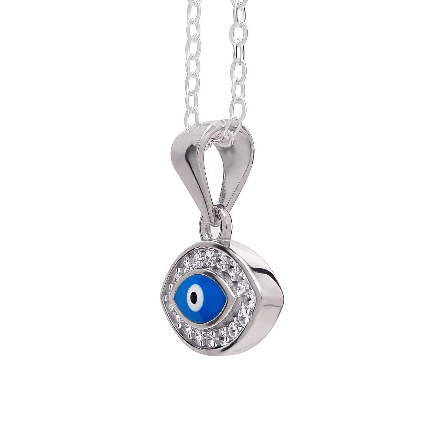 925 Sterling Silver Evil Eye Pendant Necklace - Blue Enamel & CZ Diamond Accents for Protection & Style | Perfect for Everyday Wear, Gifts & Spiritual Jewelry