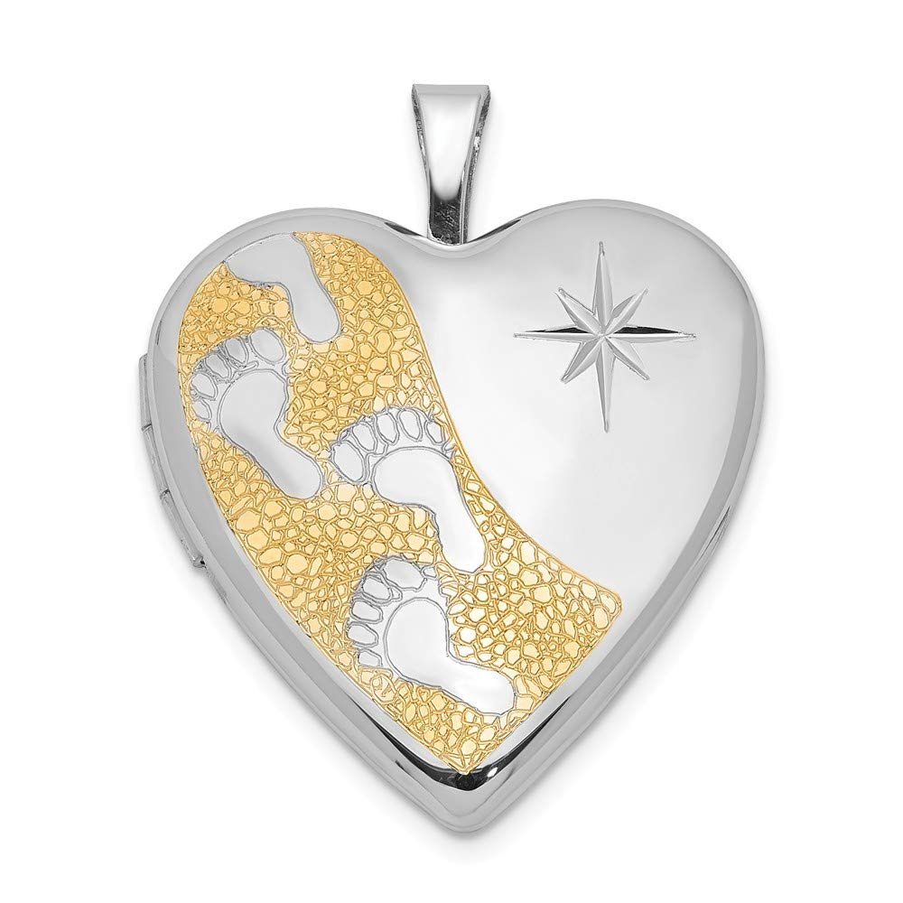 925 Sterling Silver Heart Locket Pendant - Rhodium & Gold Plated 20mm Footprint Charm for Necklace | Perfect Gift for Mom, Daughter, Valentine's Day & Special Occasions
