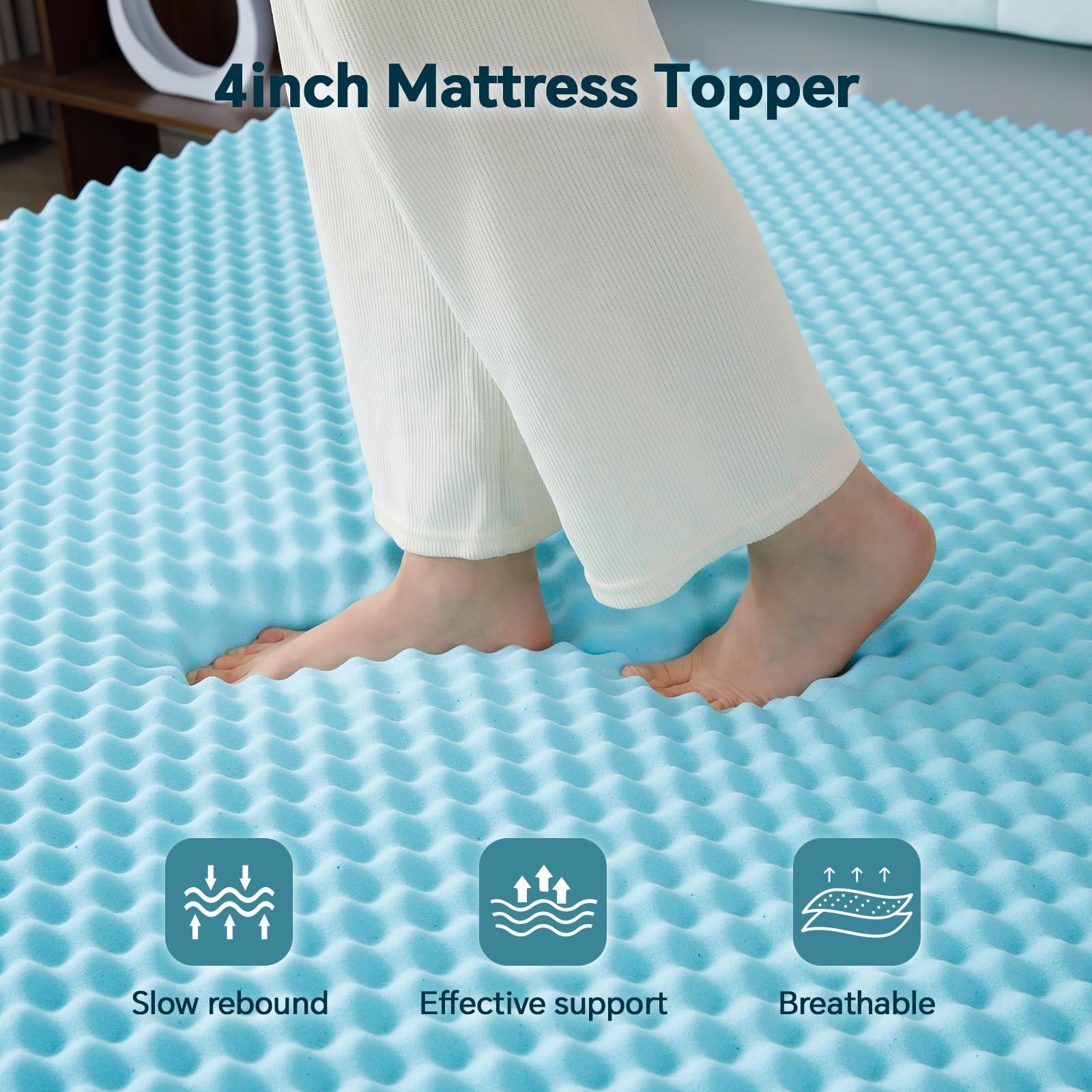 4 Inch Cooling Gel Memory Foam Mattress Topper for Twin XL Bed - 3 Inch Gel Infused Layer & 1 Inch Pillow Top Cover - Relieves Back Pain - 39
