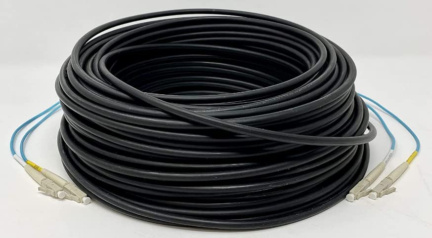 RiteAV Direct Burial Outdoor LC-LC 2-Strand OM3 Multimode Fiber Optic Cable (50/125) 100M (328ft) - High-Speed Data Transmission for Telecom, CCTV, and Network Installations