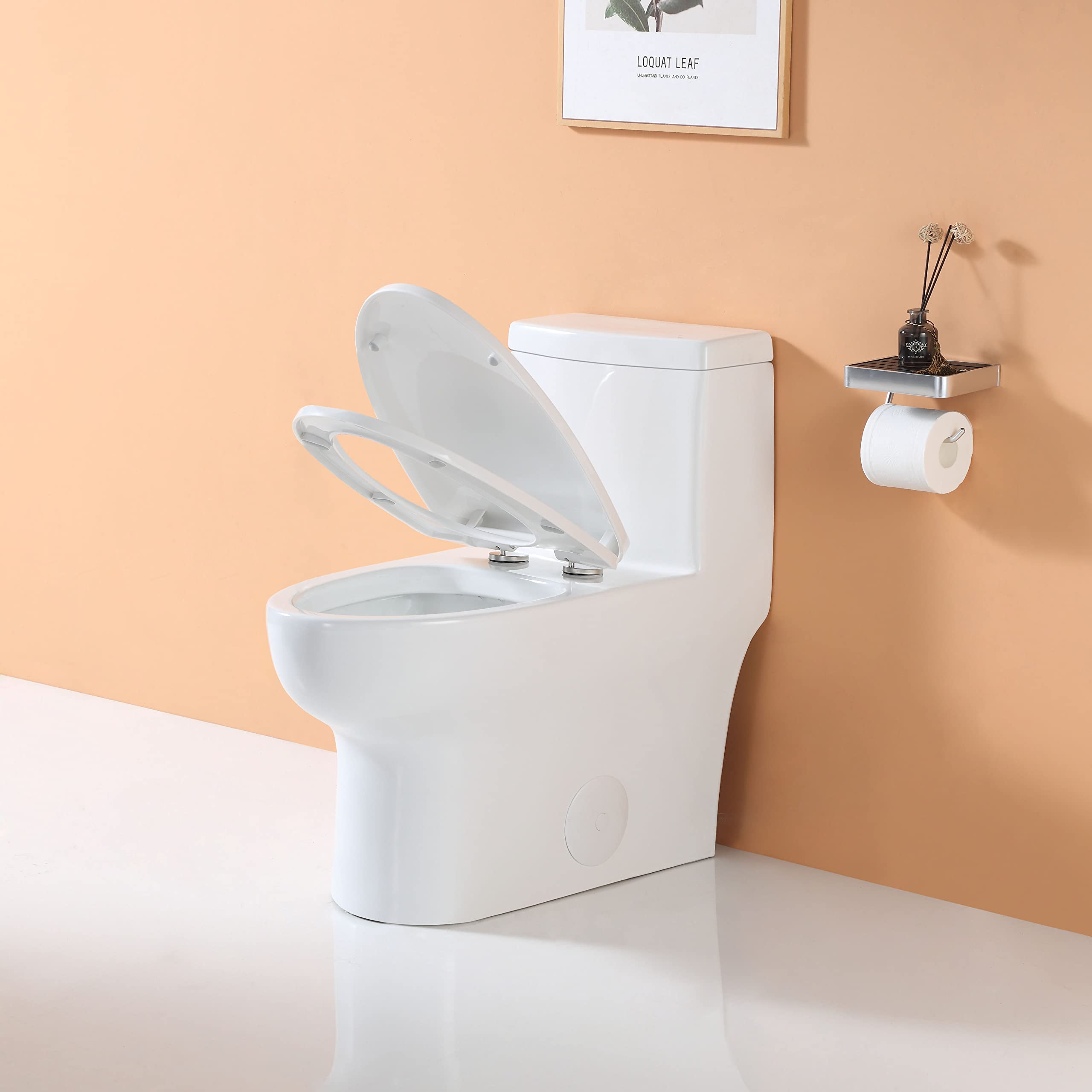 HOROW HR-ST076W One Piece Elongated Toilet with Soft Closing Seat - Left-Hand Trip Lever, 1.28 GPF High Efficiency Single Side Flush, 12-Inch Rough-In, White Bathroom Toilet Bowl for Modern Homes & Commercial Spaces