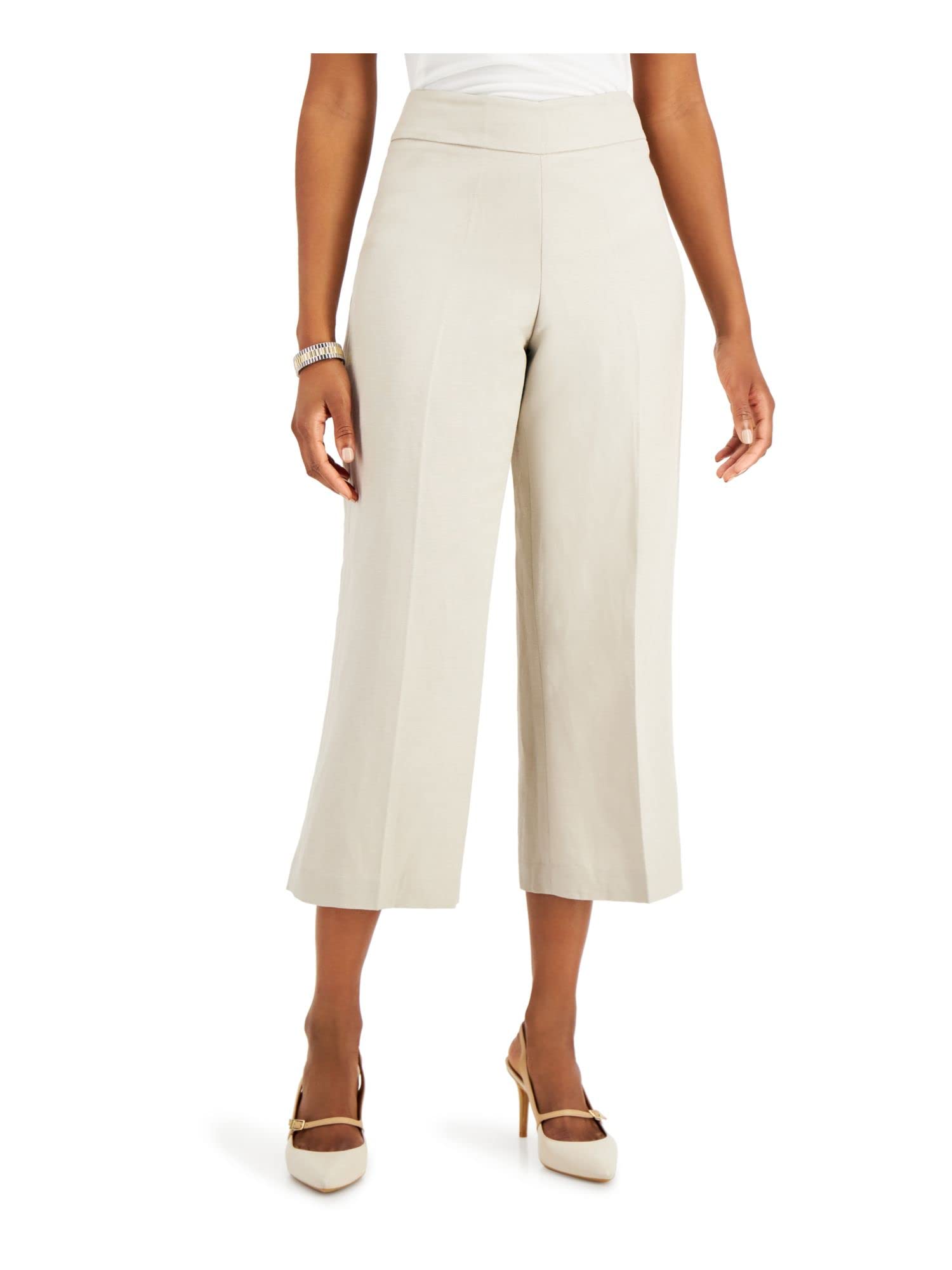 Kasper Women's Linen Wide Leg Pants with Side Zip - Comfortable Casual Pants for Work, Travel & Everyday Wear