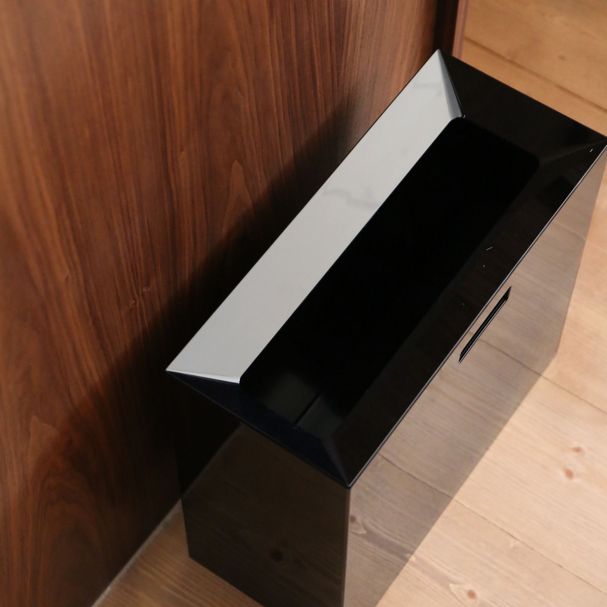 YAMAZAKI Tower Rectangular Trash Can - 12L Slim Stainless Steel Waste Bin for Kitchen, Bathroom & Office - Space Saving Modern Design (Black)