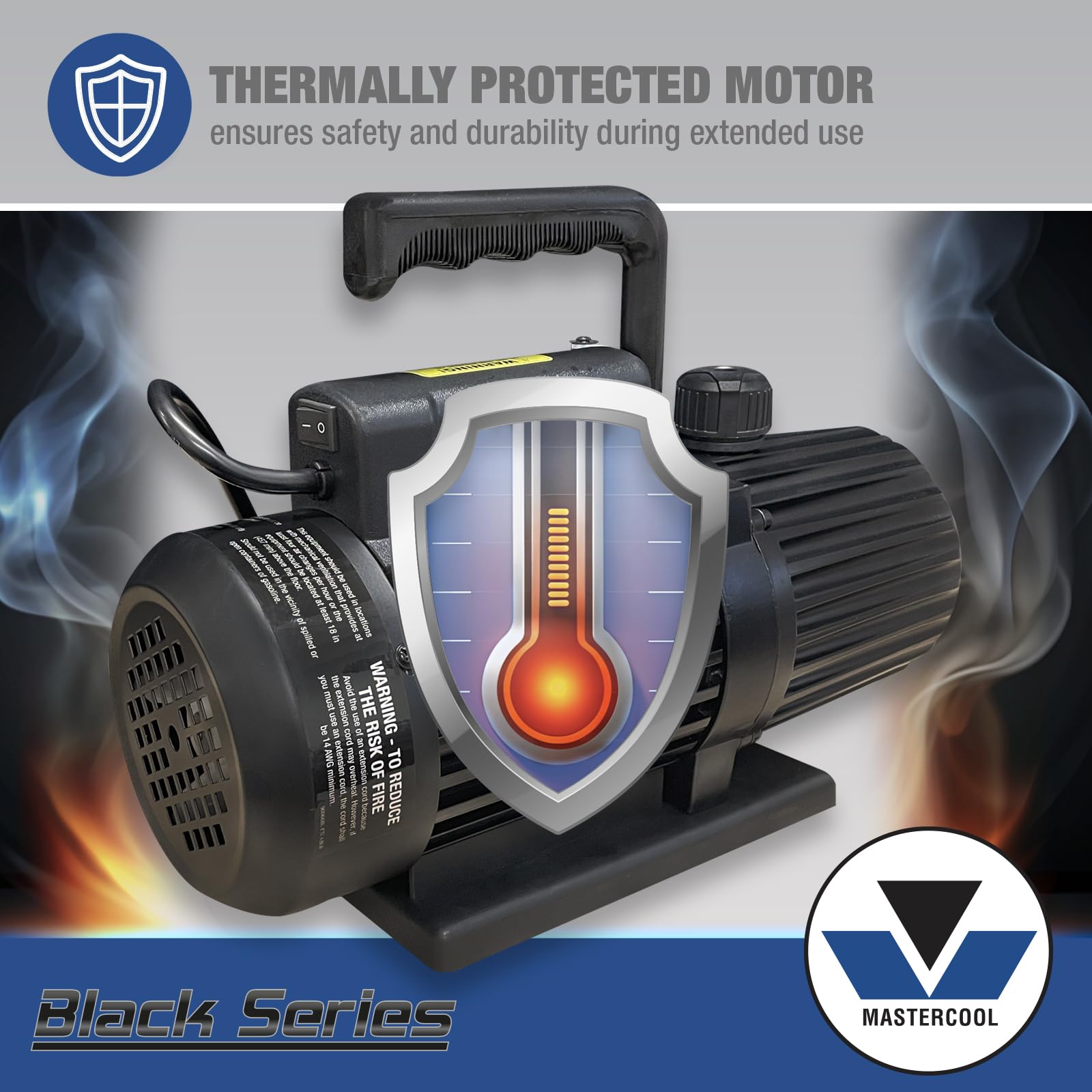 Mastercool 90066-BL Black Series 6 CFM Single Stage Vacuum Pump with Thermally Protected Motor, High-Volume Fan & Oil Drain Valve - 110/120V, 60Hz - Ideal for HVAC, Refrigeration & Automotive AC Repair