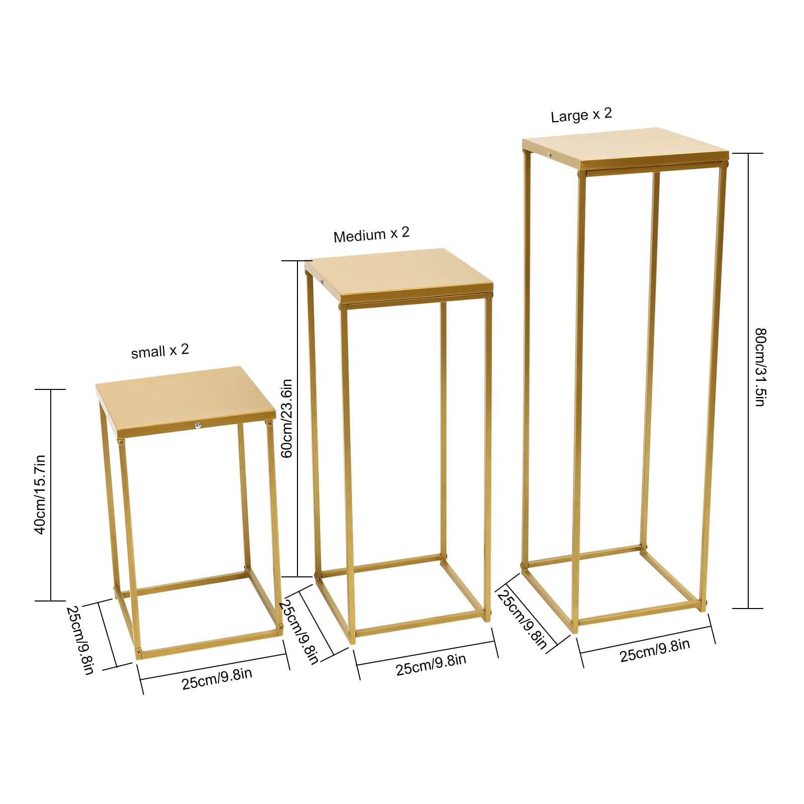 6 Pcs Gold Metal Wedding Flower Stands - Square Plant Cylinder Pedestal Display Columns (3 Sizes) for Birthday Party Decorations | Perfect for Wedding Centerpieces, Home Decor & Event Displays