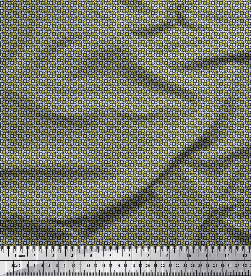 Soimoi Blue Cotton Cambric Fabric by The Yard - 56 Inch Wide - Diamond & Cross Geometric Print Shirting Fabric for Quilting, Dressmaking & Home Decor