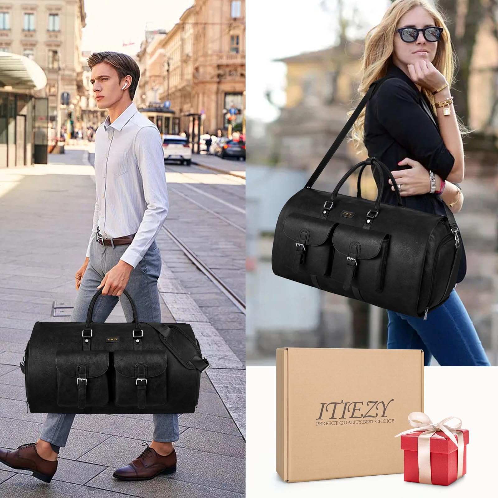 Convertible 3-Piece Travel Garment Bag for Men - 2-in-1 Carry On Weekender Duffel & Hanging Suitcase - Perfect for Business Trips, Weddings and Air Travel